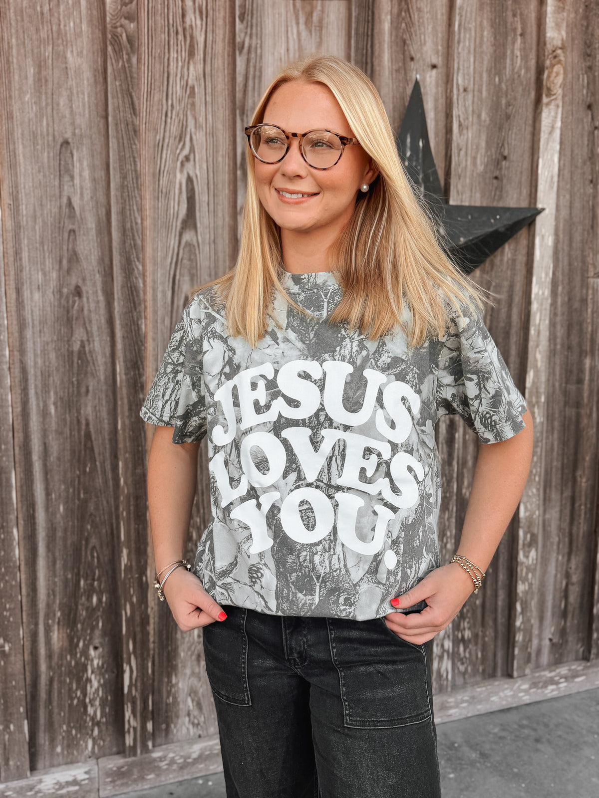 Jesus Loves You Camo Tee in Grey
