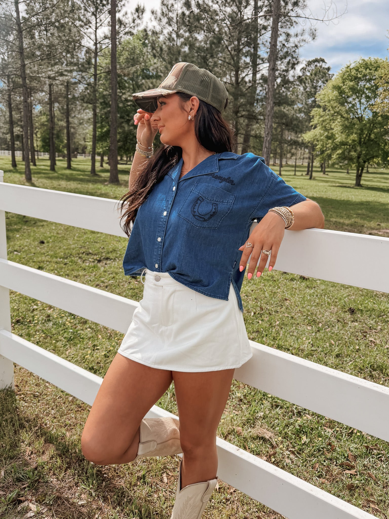 Wrangler Embroidered Denim Camp Shirt