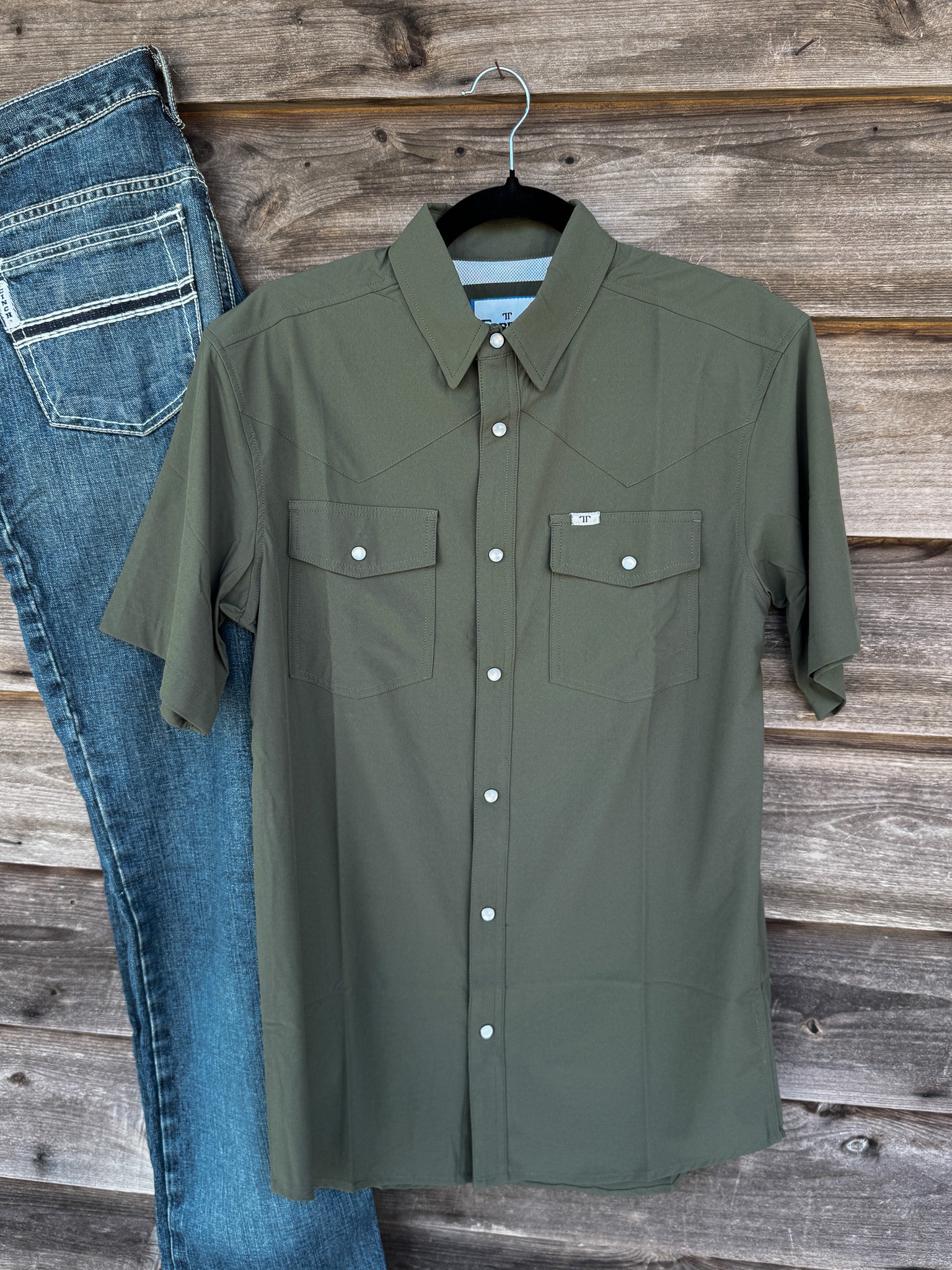 Men's Ferrell CORE - Olive Green Short Sleeve Snap Shirt