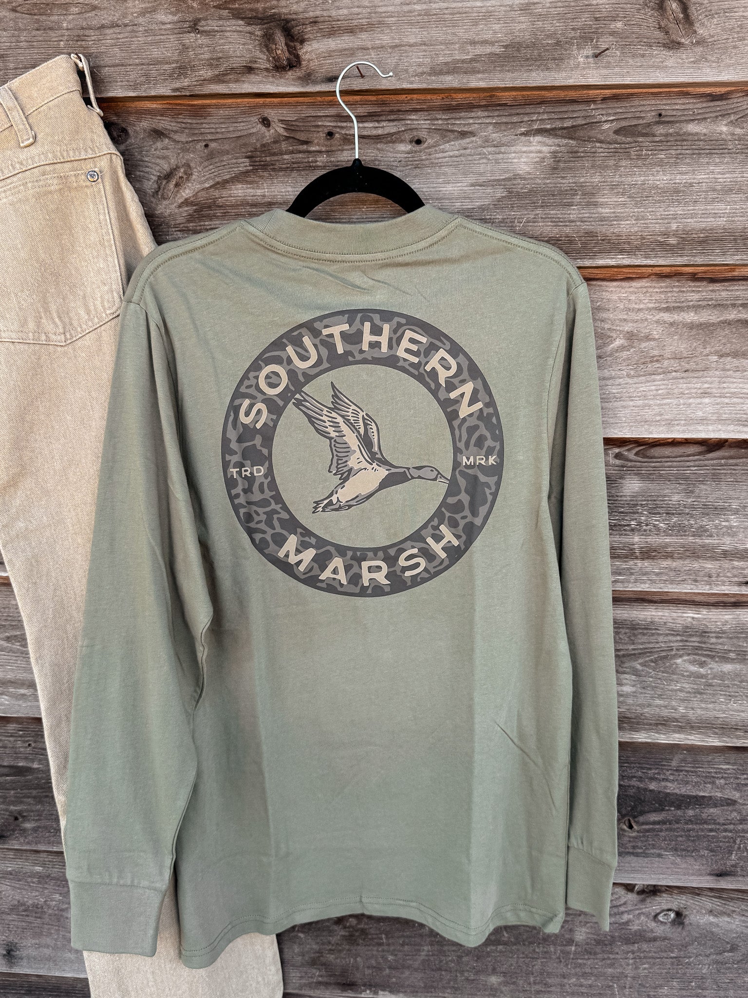 Southern Marsh Inflight Camo Long Sleeve T-Shirt in Stonewall Olive