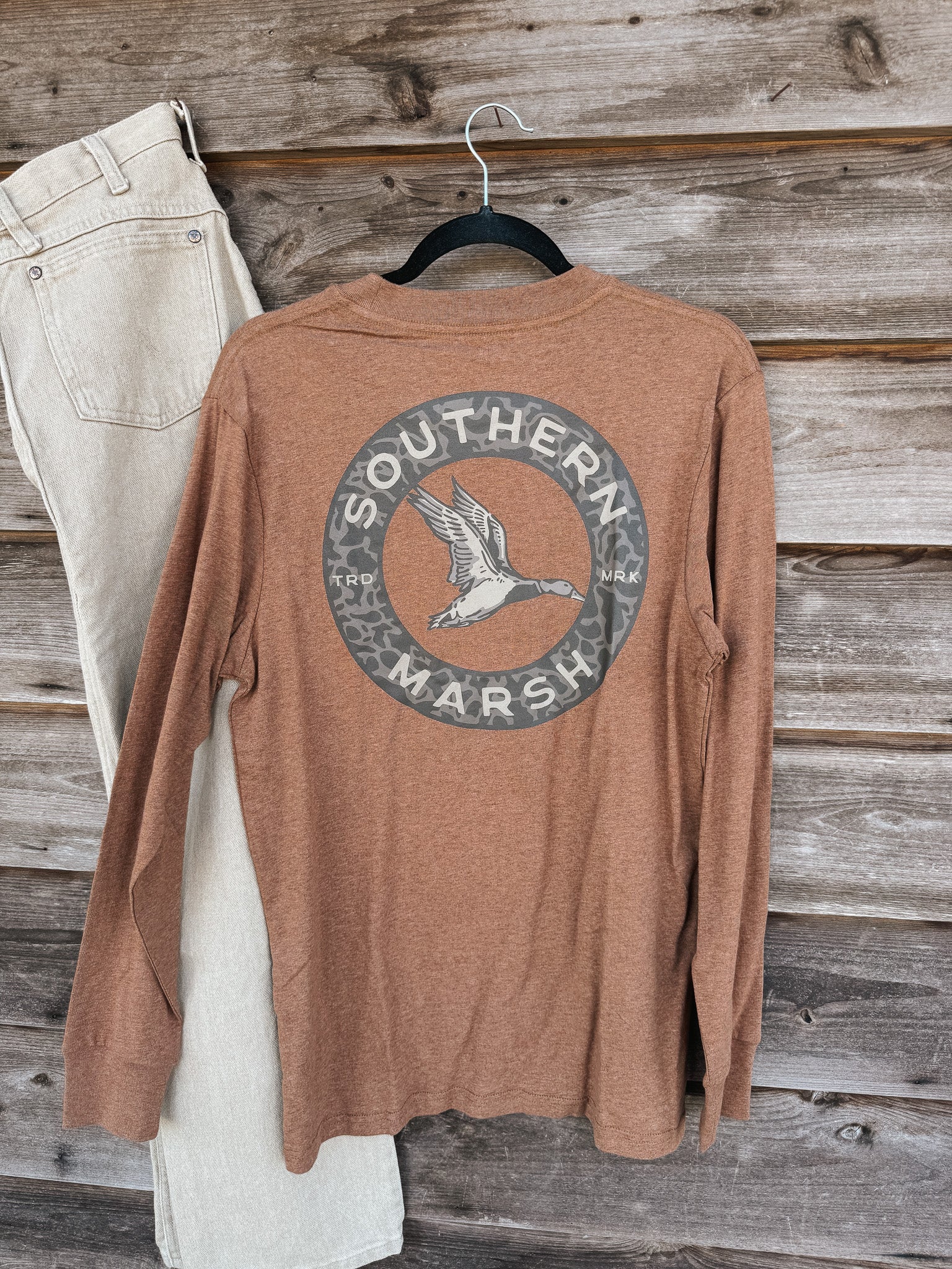 Southern Marsh Inflight Camo Long Sleeve T-Shirt in Washed Walnut