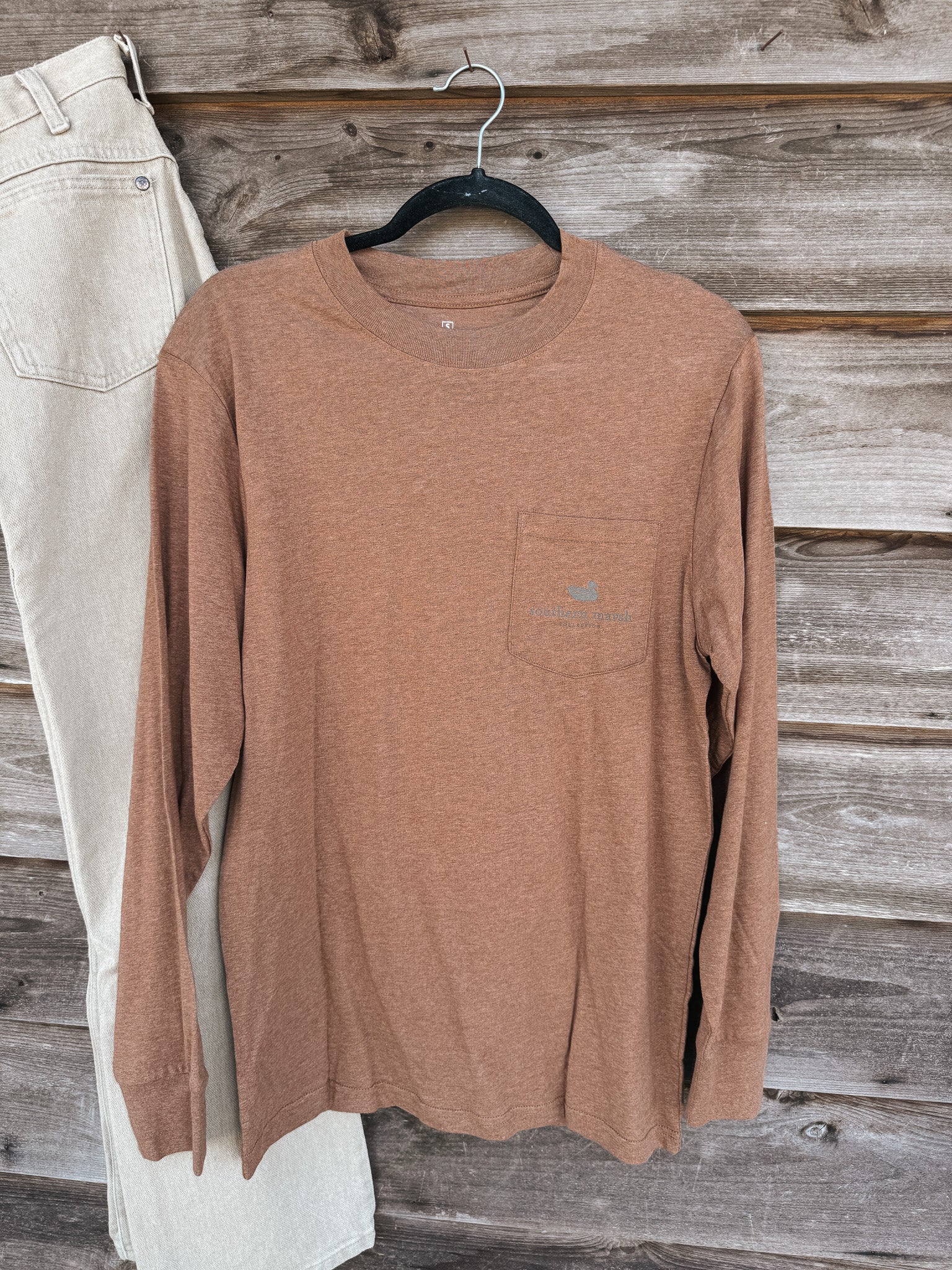 Southern Marsh Inflight Camo Long Sleeve T-Shirt in Washed Walnut