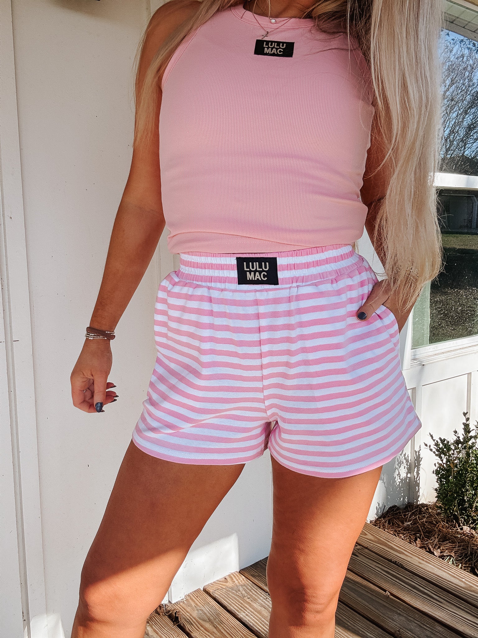 Lulu Mac Stripe Society Shorts in Light Pink