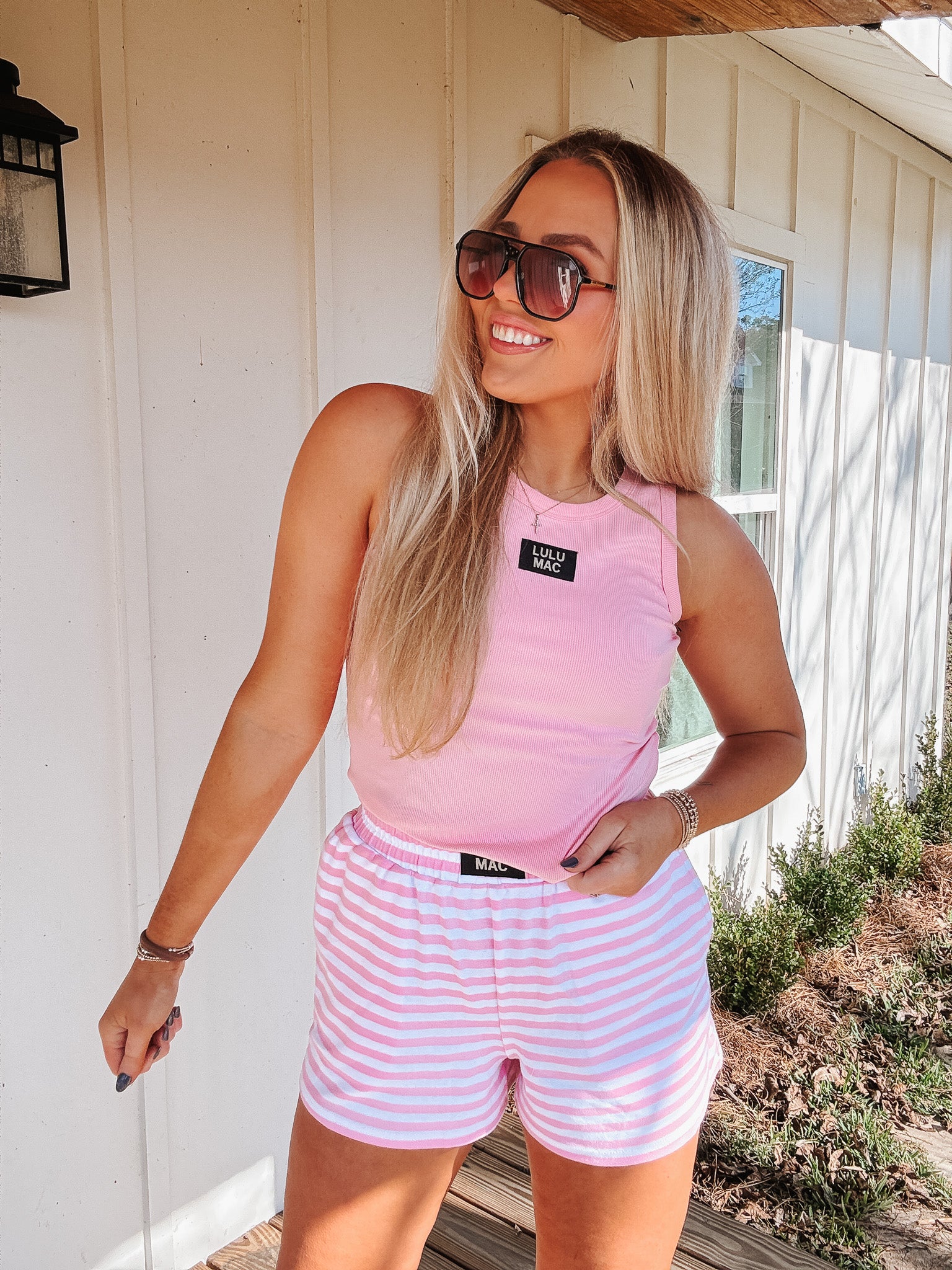 Lulu Mac Stripe Society Shorts in Light Pink