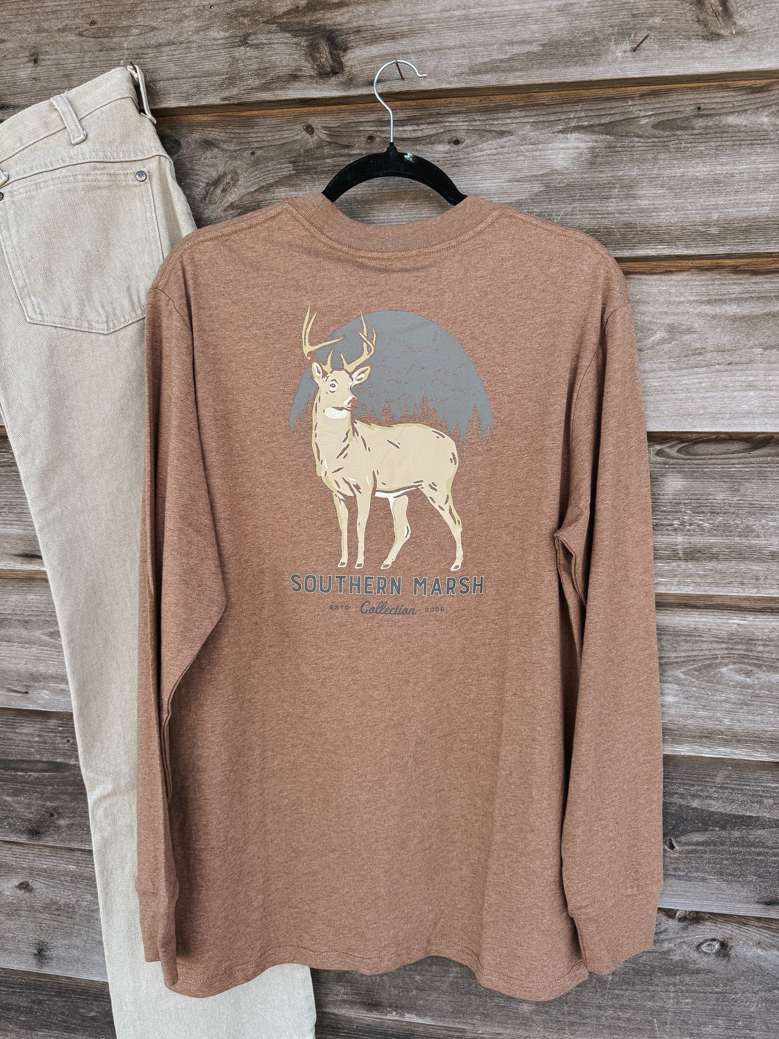 Southern Marsh Eight Point Long Sleeve T-Shirt in Washed Walnut