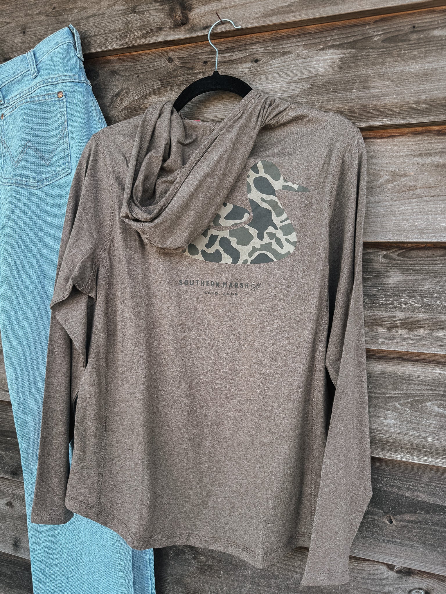 Southern Marsh Duck Originals Camo Classic Hoodie T-Shirt in Washed Dark Shale