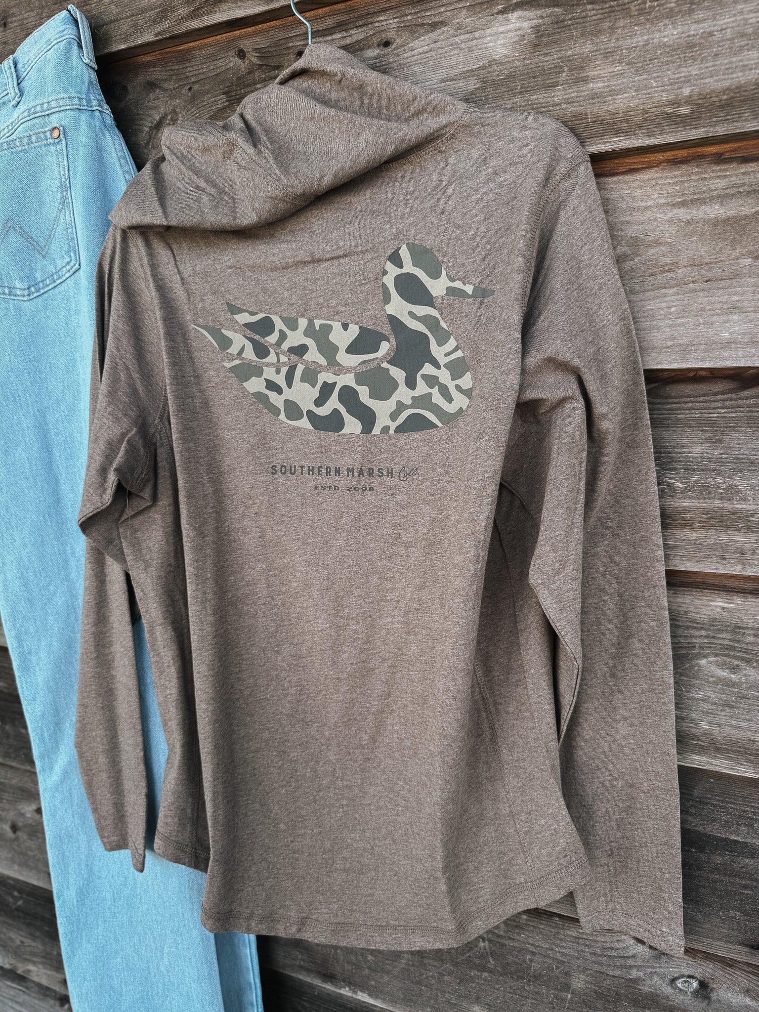 Southern Marsh Duck Originals Camo Classic Hoodie T-Shirt in Washed Dark Shale