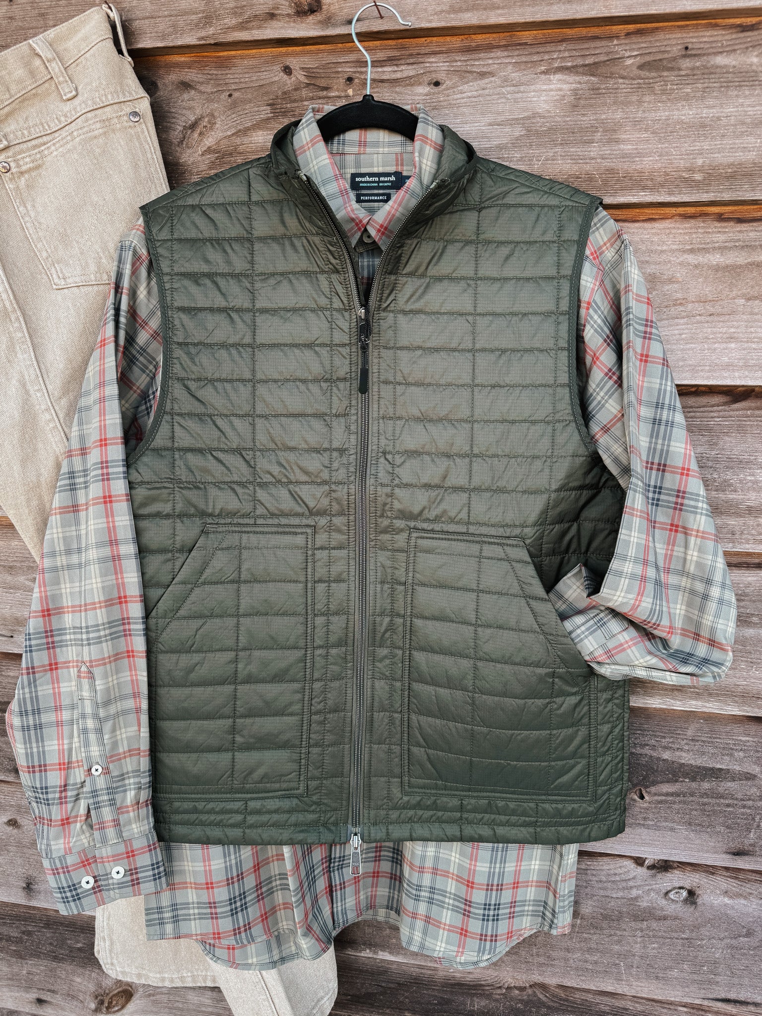 Men's Southern Marsh FieldTec™ Quilted Performance Vest in Stonewall Olive