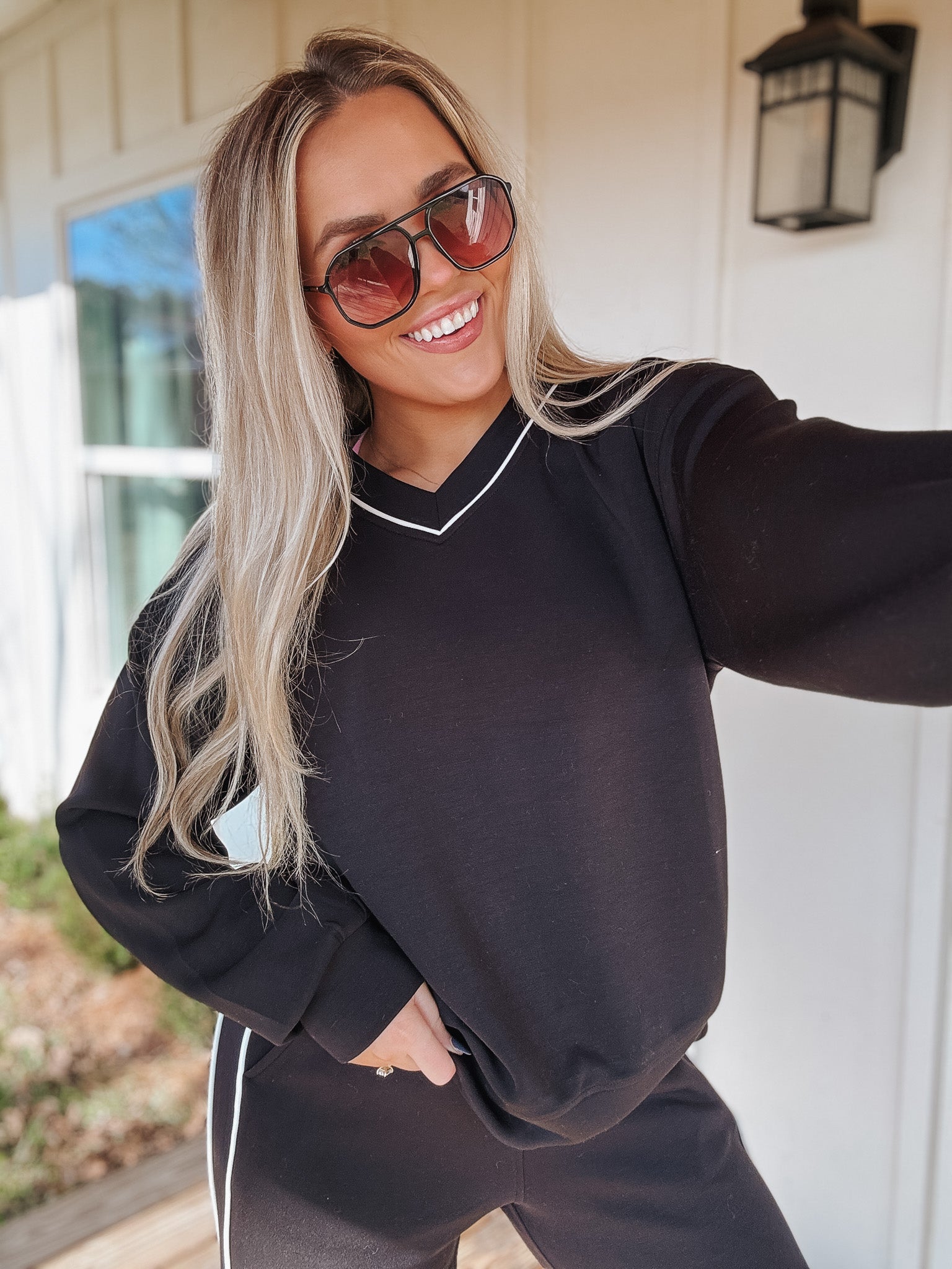 Elite Feeling Black V-Neck Top