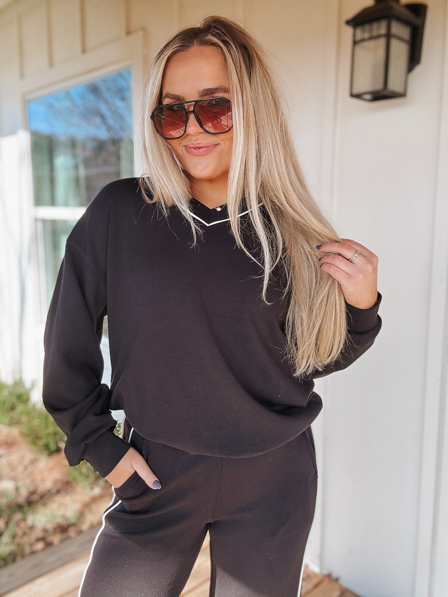 Elite Feeling Black V-Neck Top