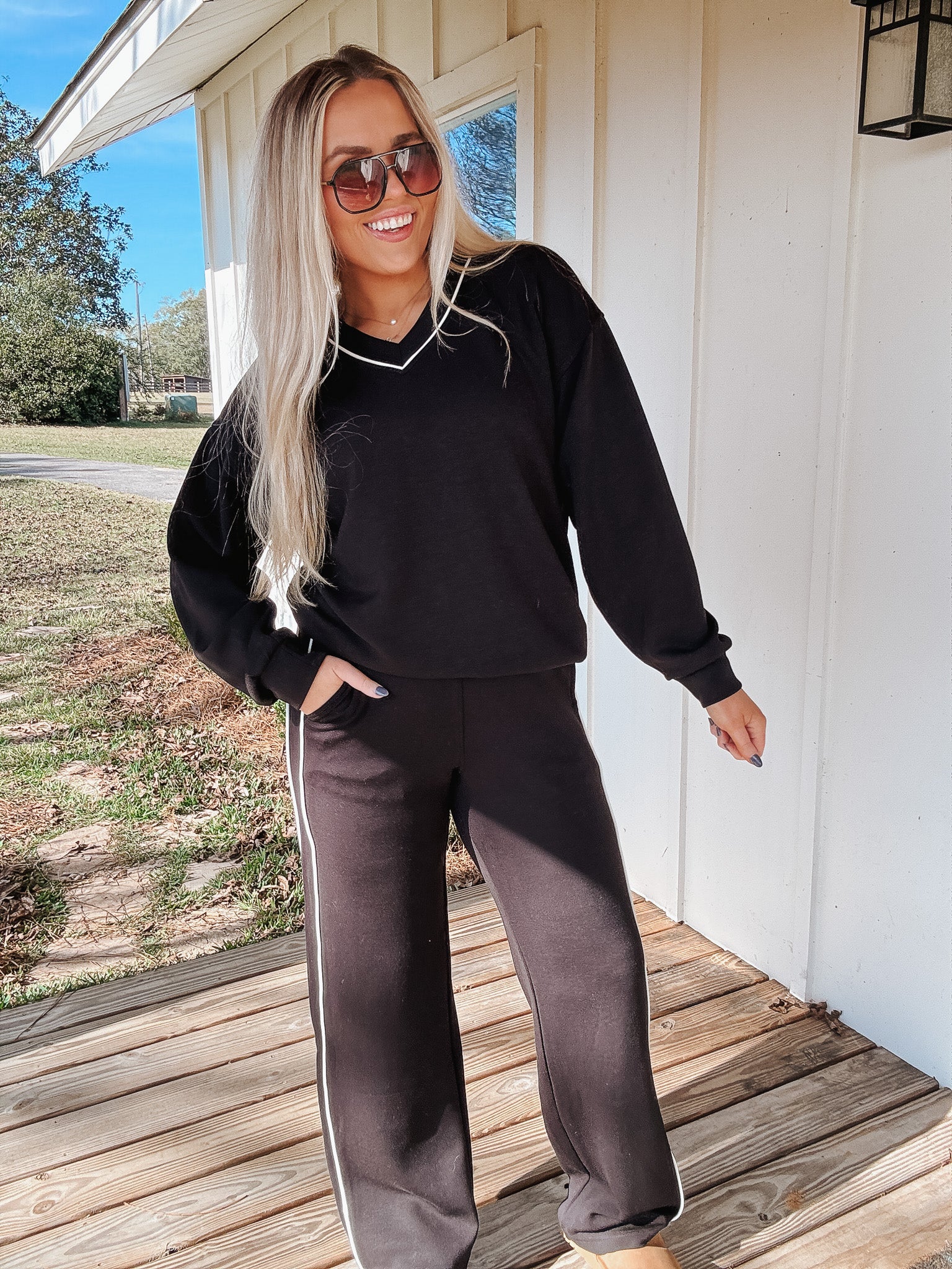 Elite Feeling Black V-Neck Top