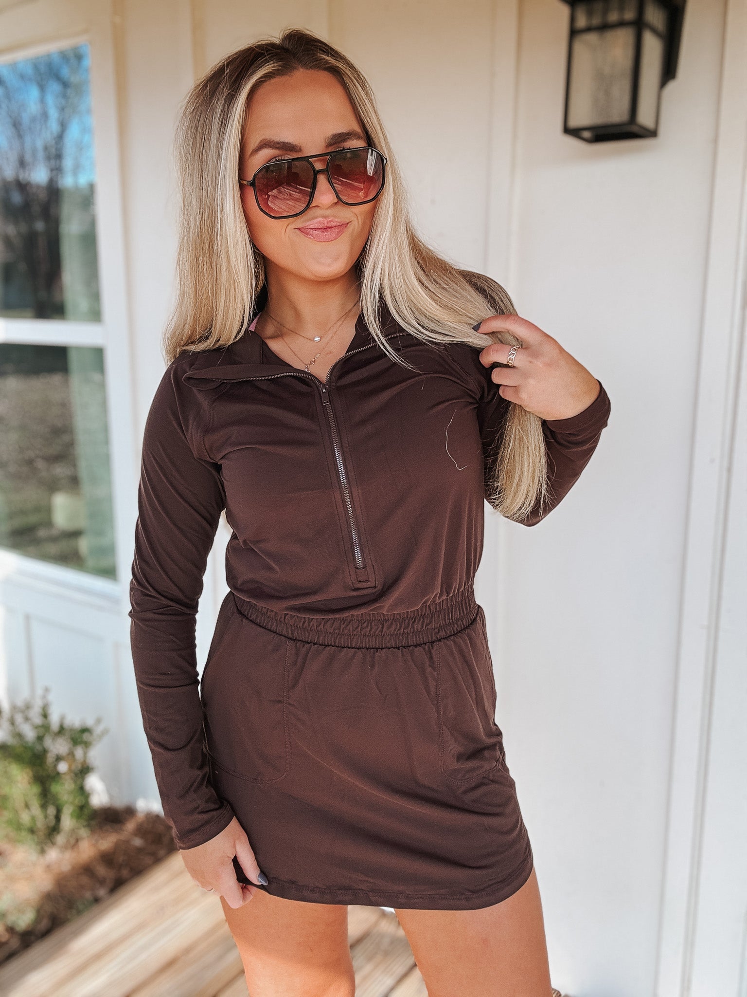 Sporty Spice Long Sleeve Dress in Espresso