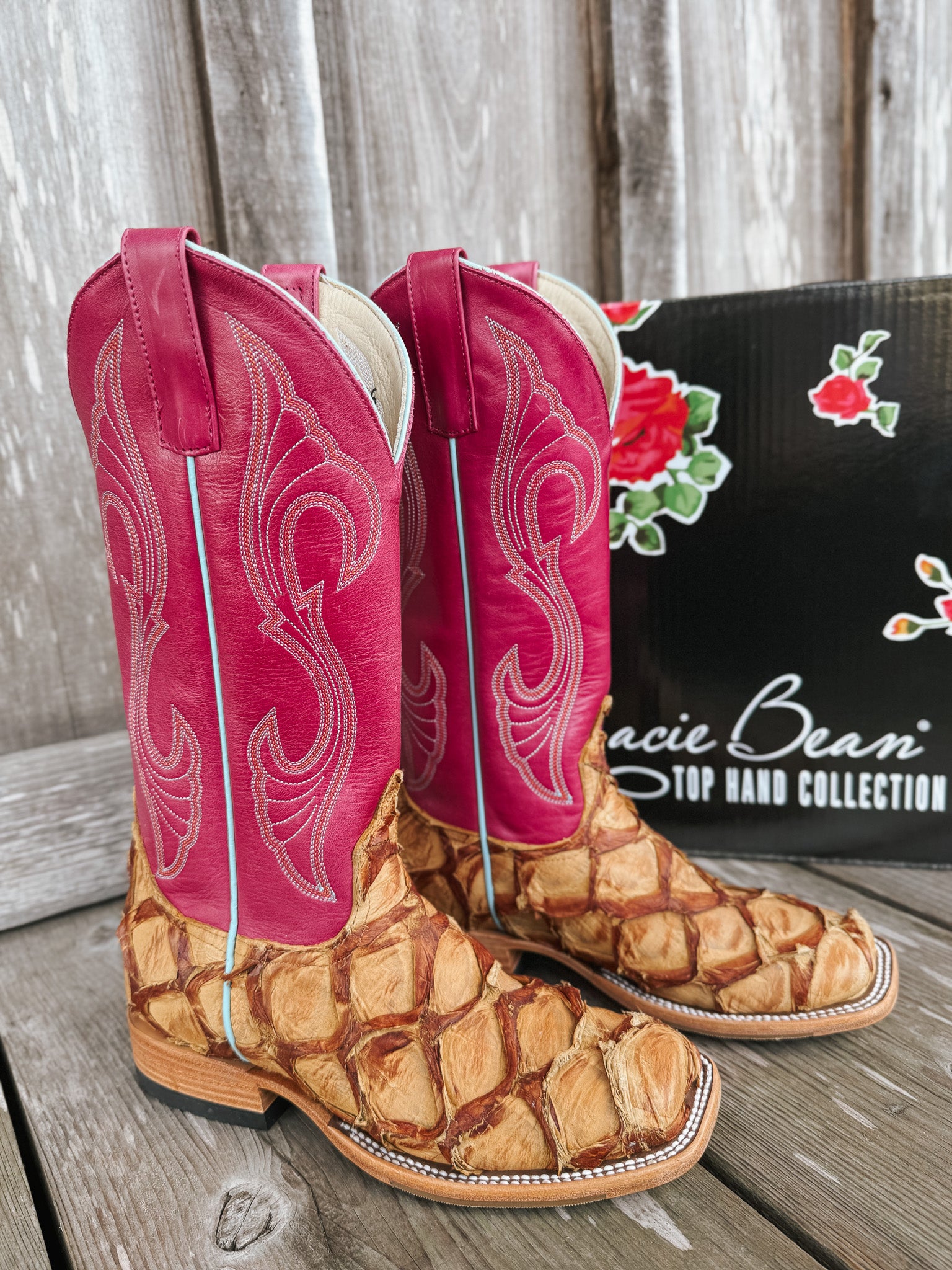 Women's Macie Bean Pink Antique Saddle Pirarucu Boots