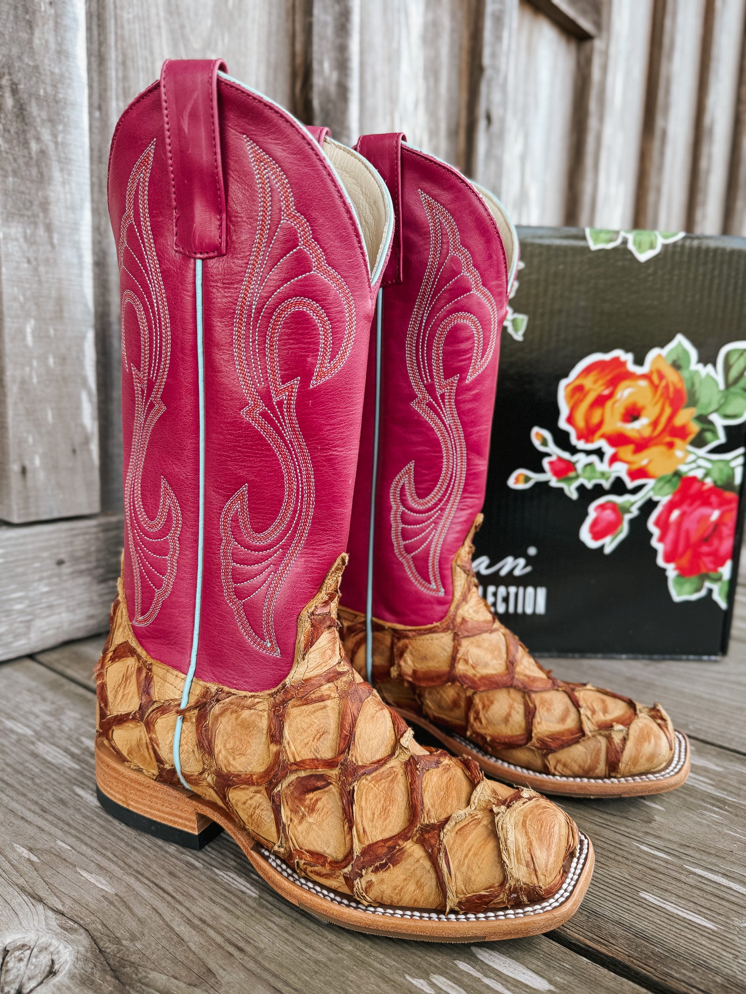 Women's Macie Bean Pink Antique Saddle Pirarucu Boots