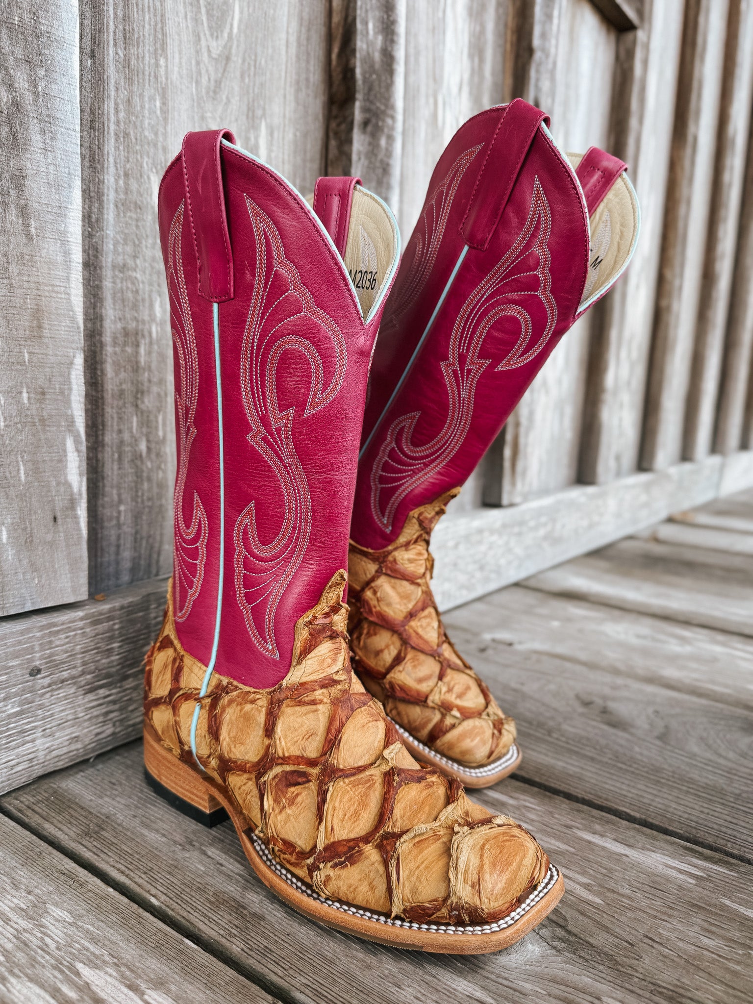 Women's Macie Bean Pink Antique Saddle Pirarucu Boots