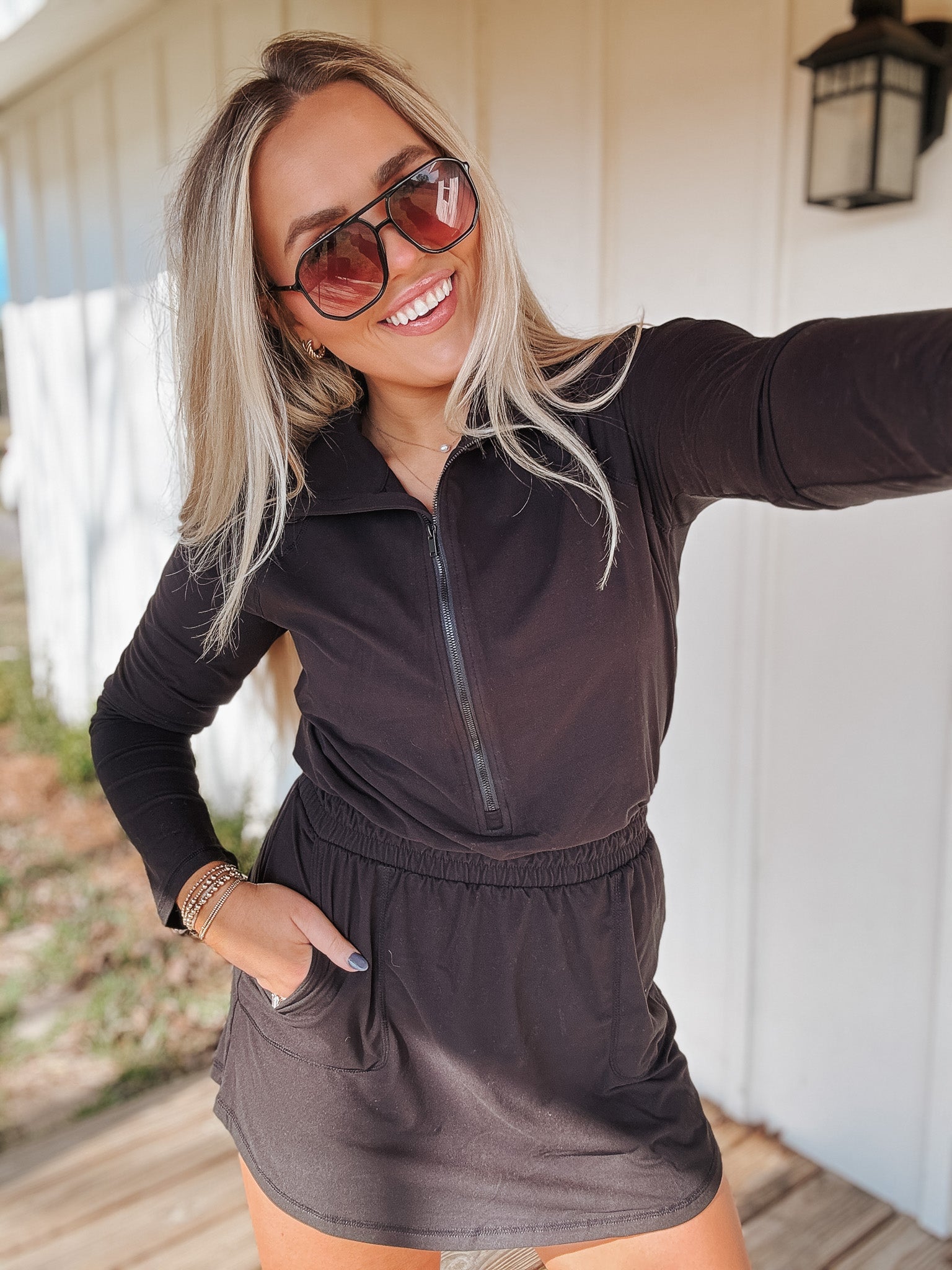 Sporty Spice Long Sleeve Dress in Black