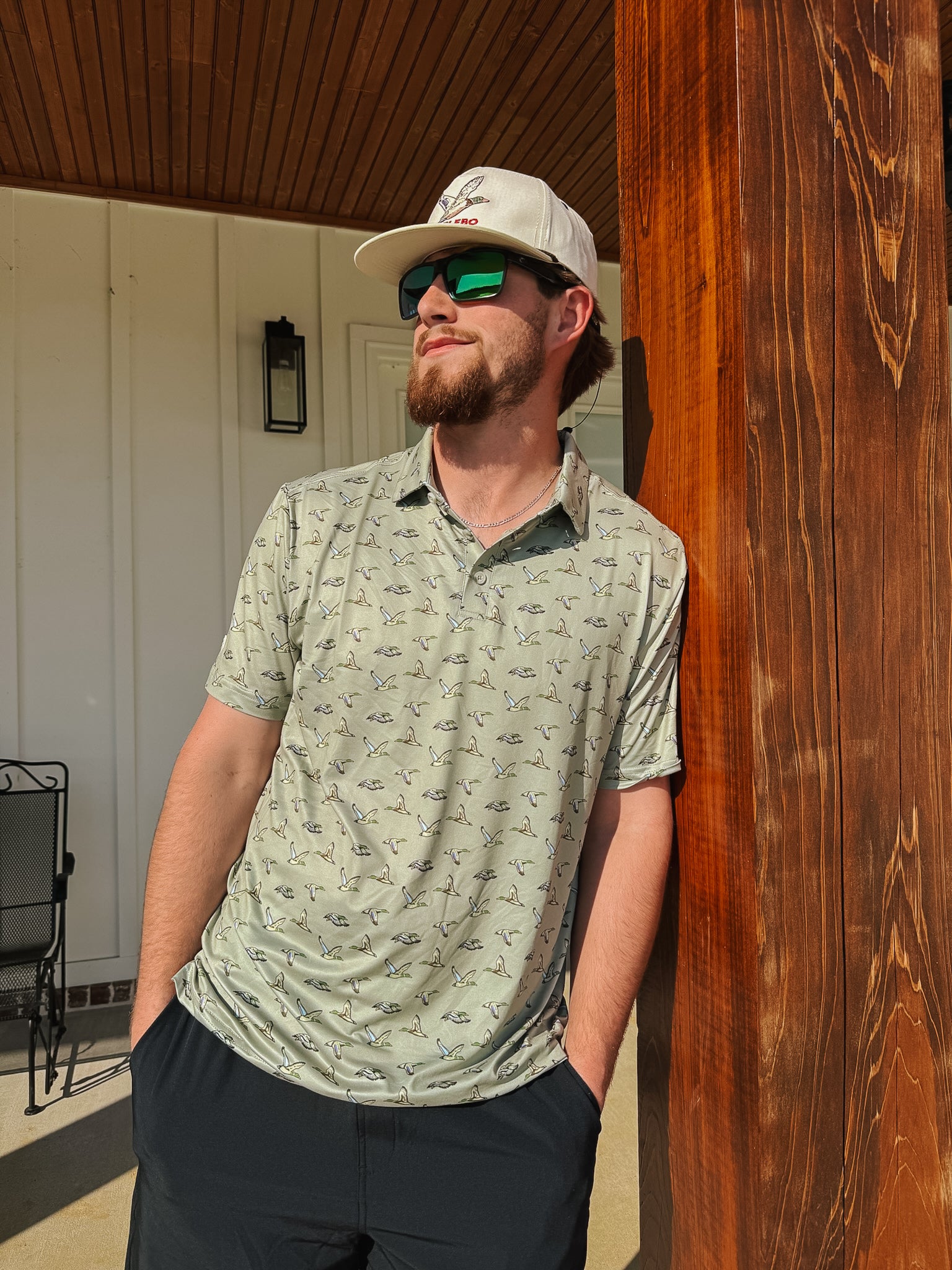 Men's Burlebo Performance Polo - Flying Ducks - Green