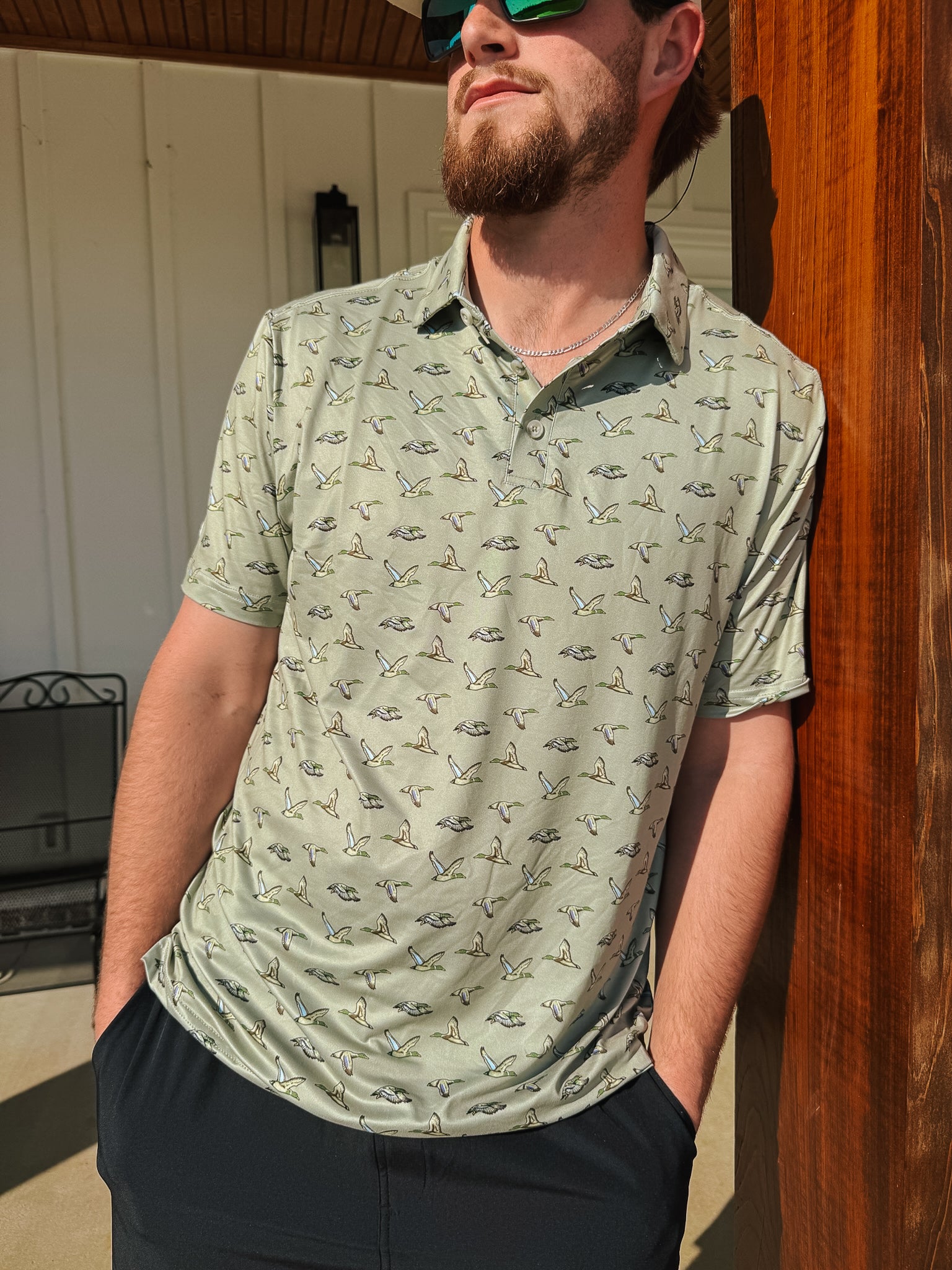 Men's Burlebo Performance Polo - Flying Ducks - Green