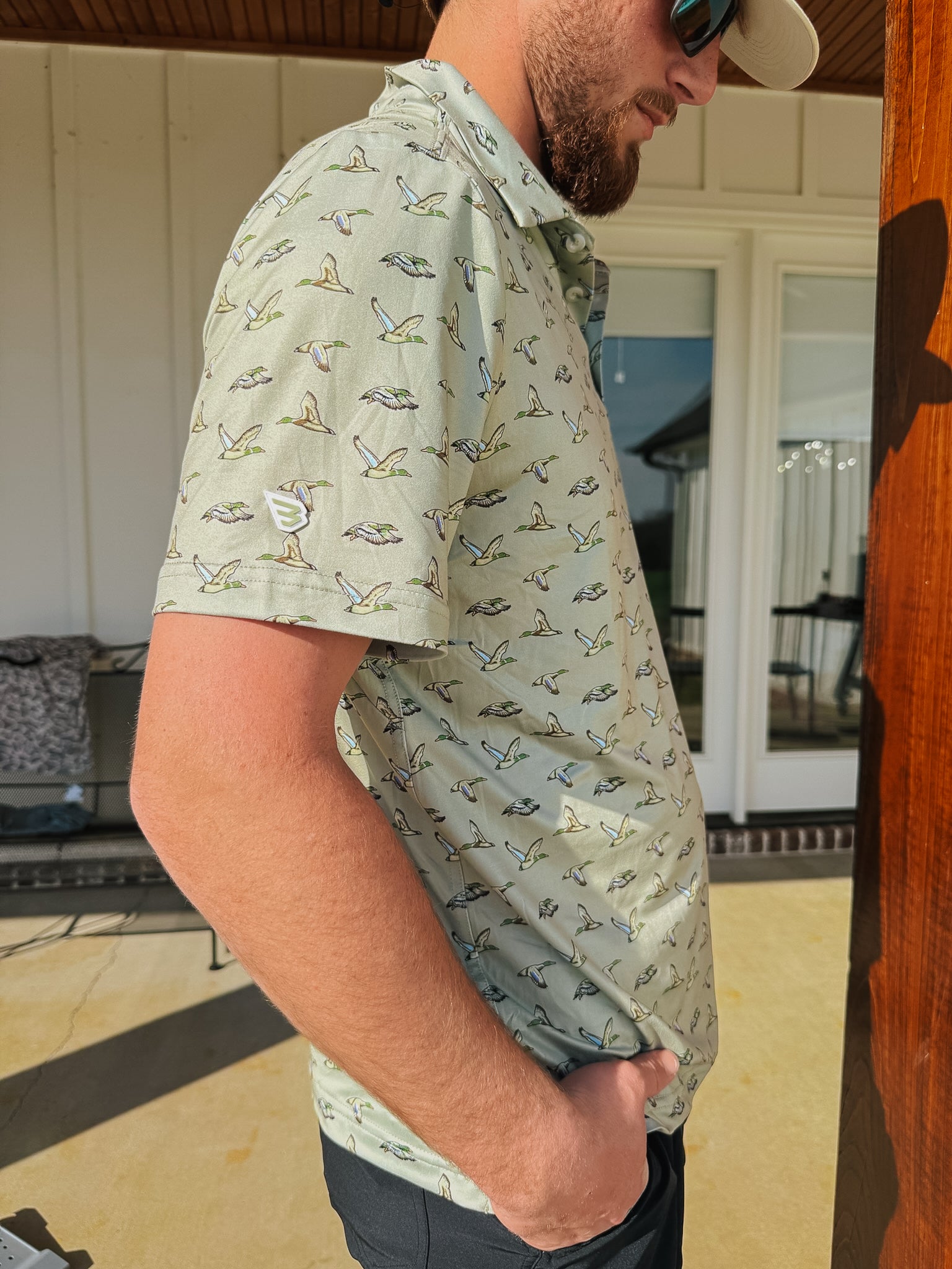 Men's Burlebo Performance Polo - Flying Ducks - Green