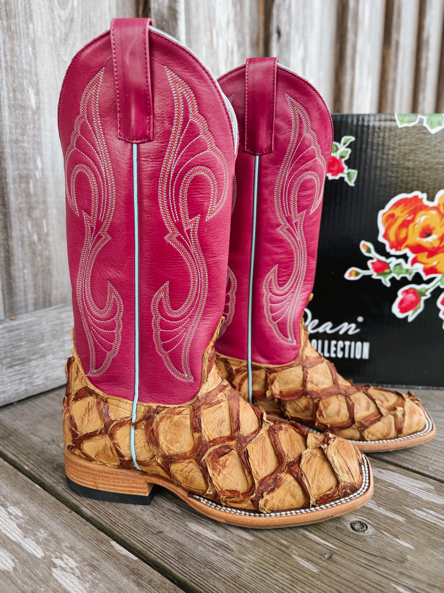 Women's Macie Bean Pink Antique Saddle Pirarucu Boots