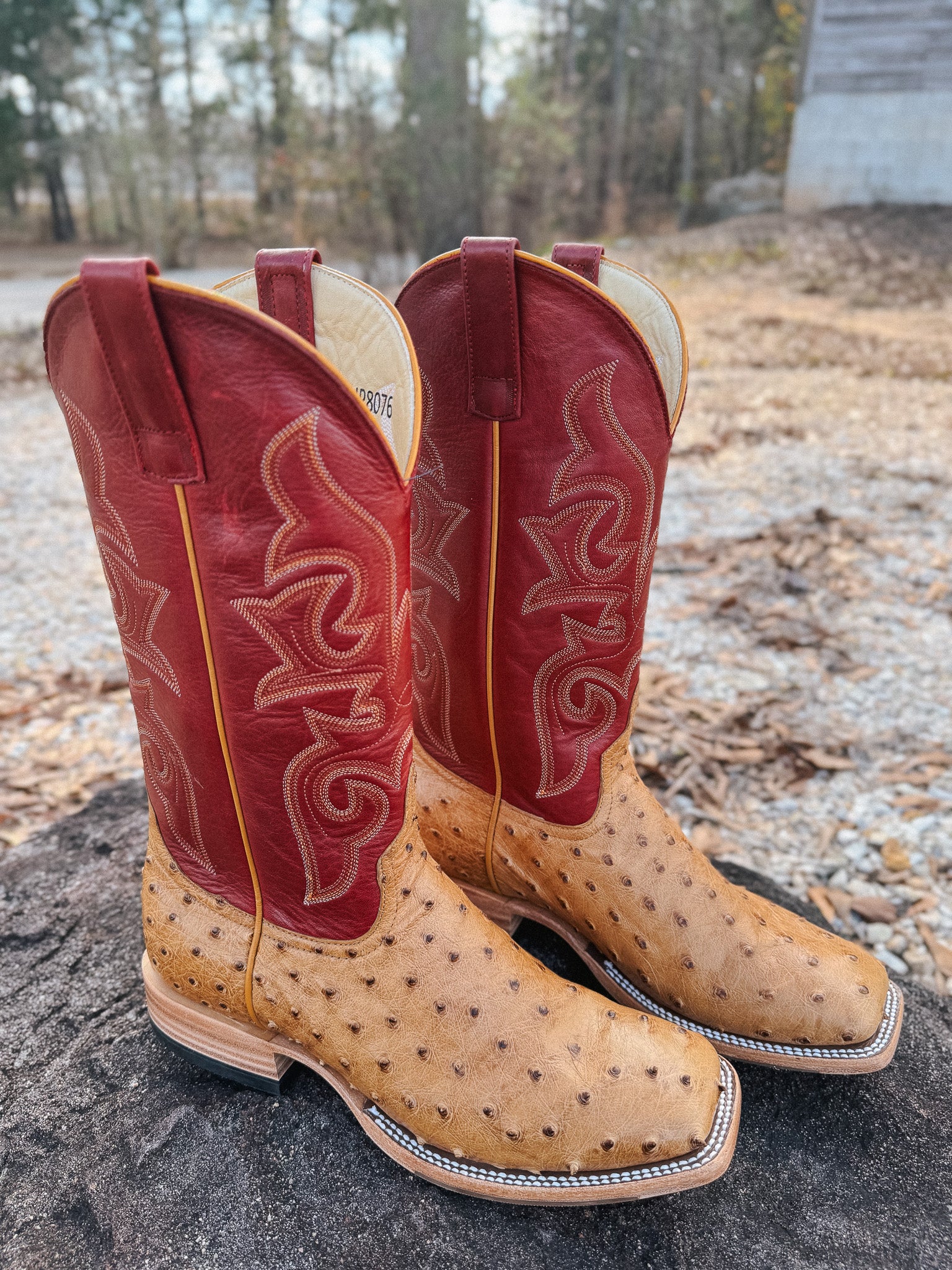 Men's Horse Power Red Station Antique Saddle Full Quill Ostrich Boots