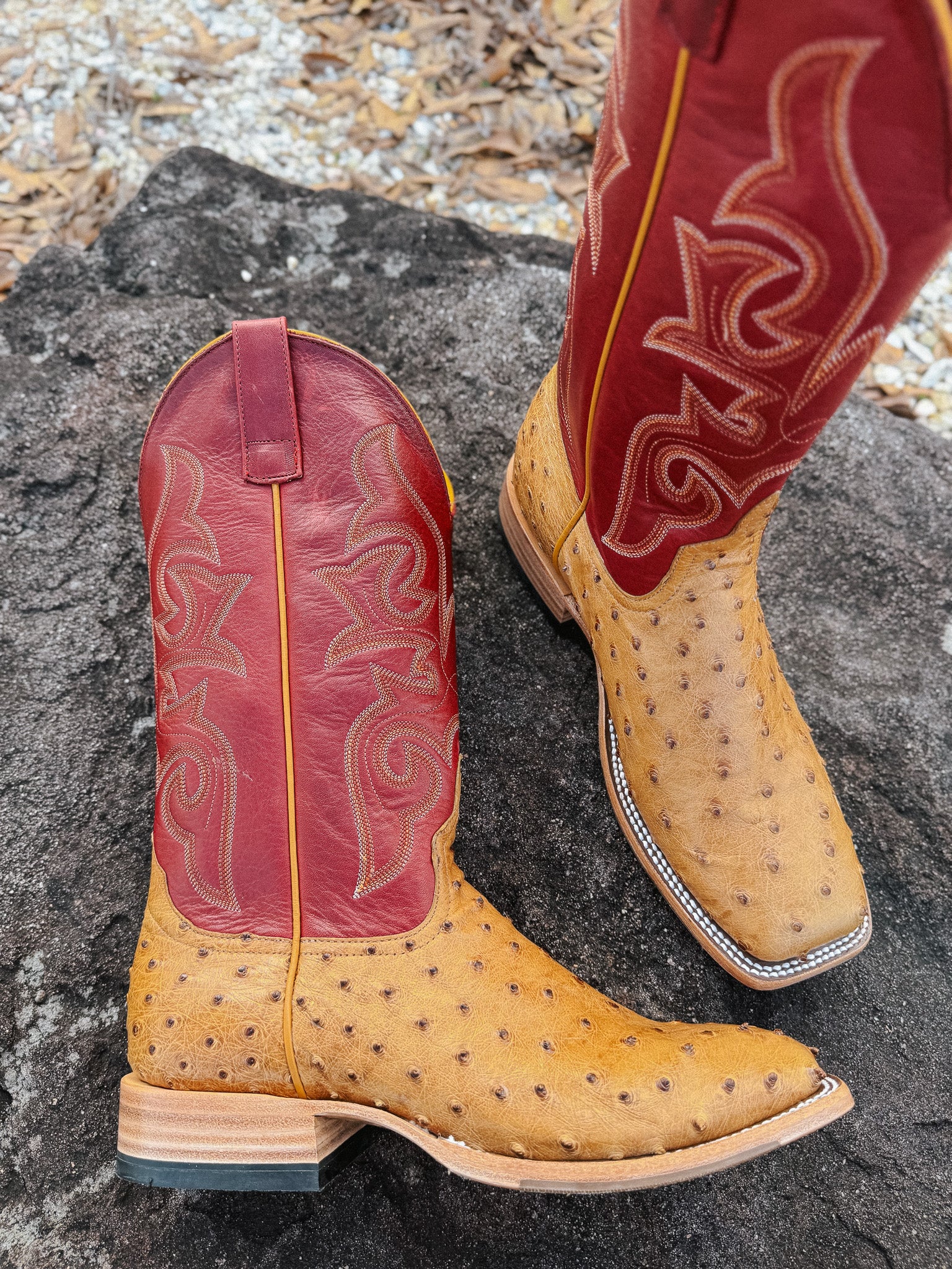 Men's Horse Power Red Station Antique Saddle Full Quill Ostrich Boots