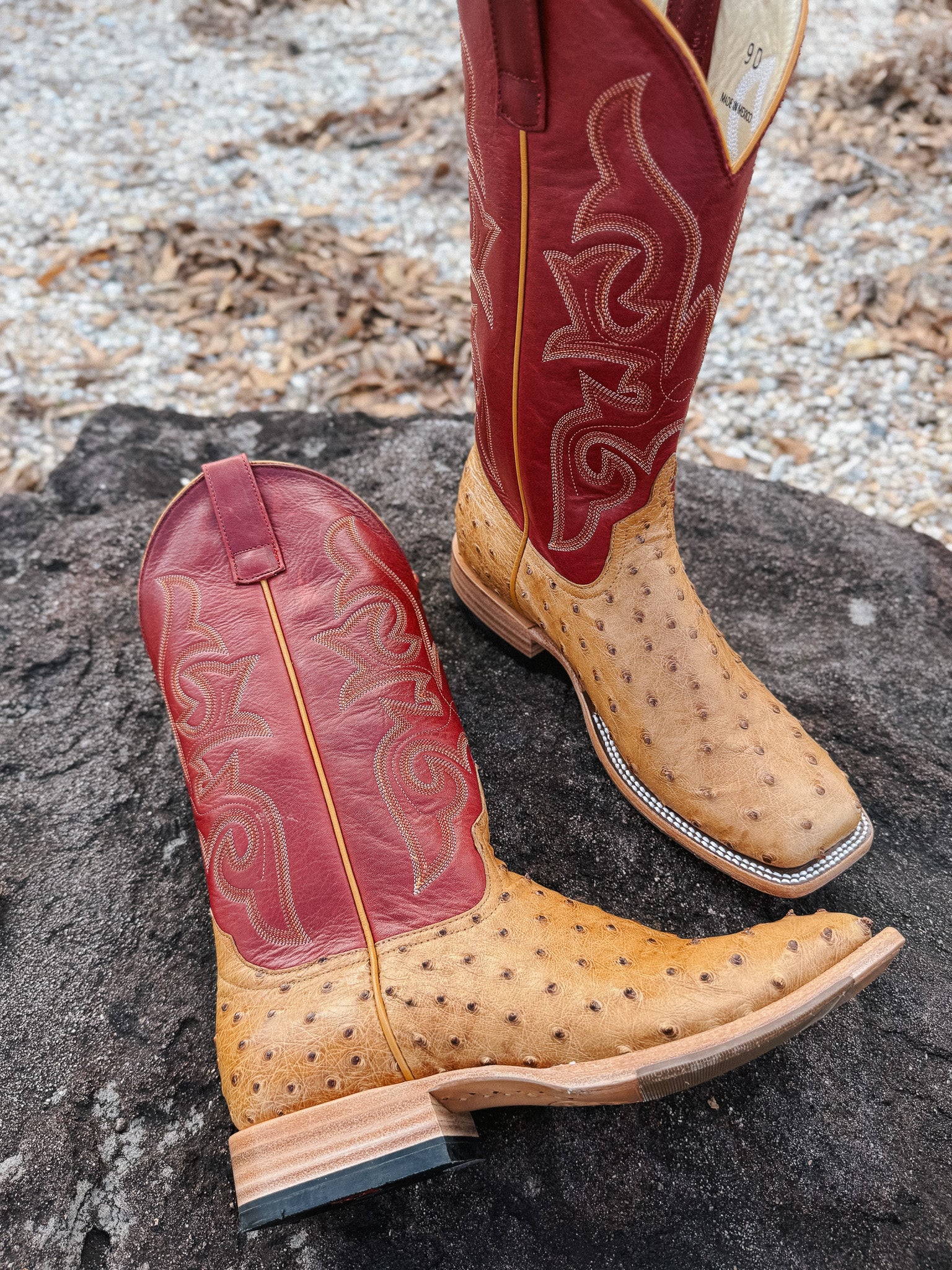 Men's Horse Power Red Station Antique Saddle Full Quill Ostrich Boots