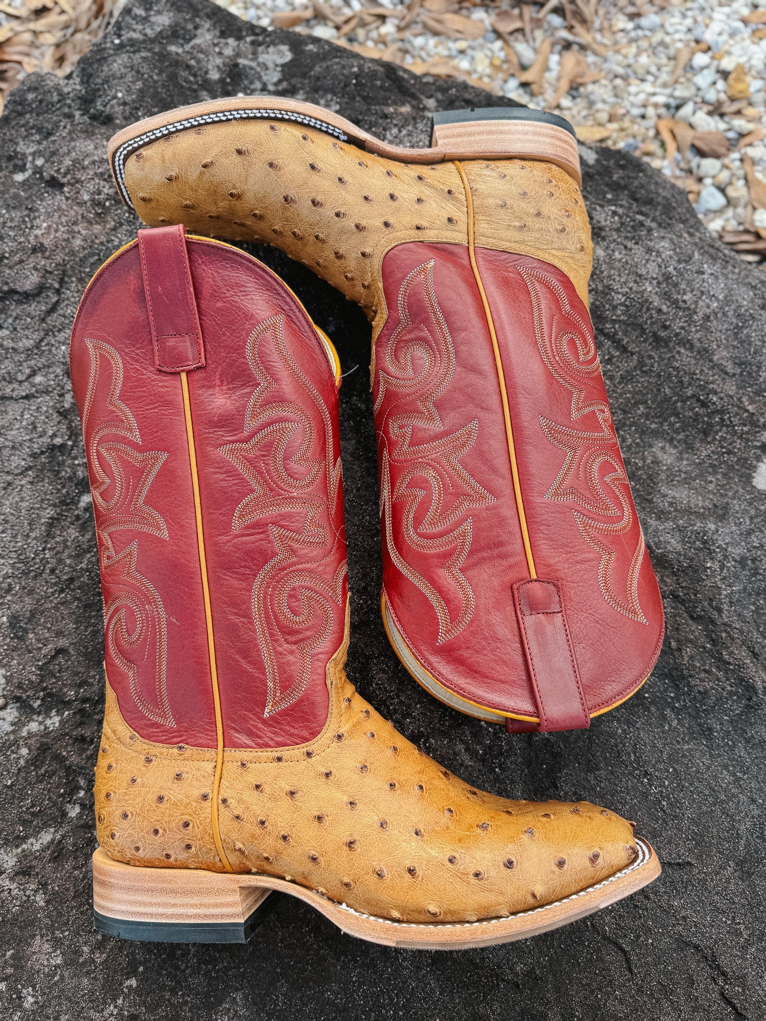 Men's Horse Power Red Station Antique Saddle Full Quill Ostrich Boots