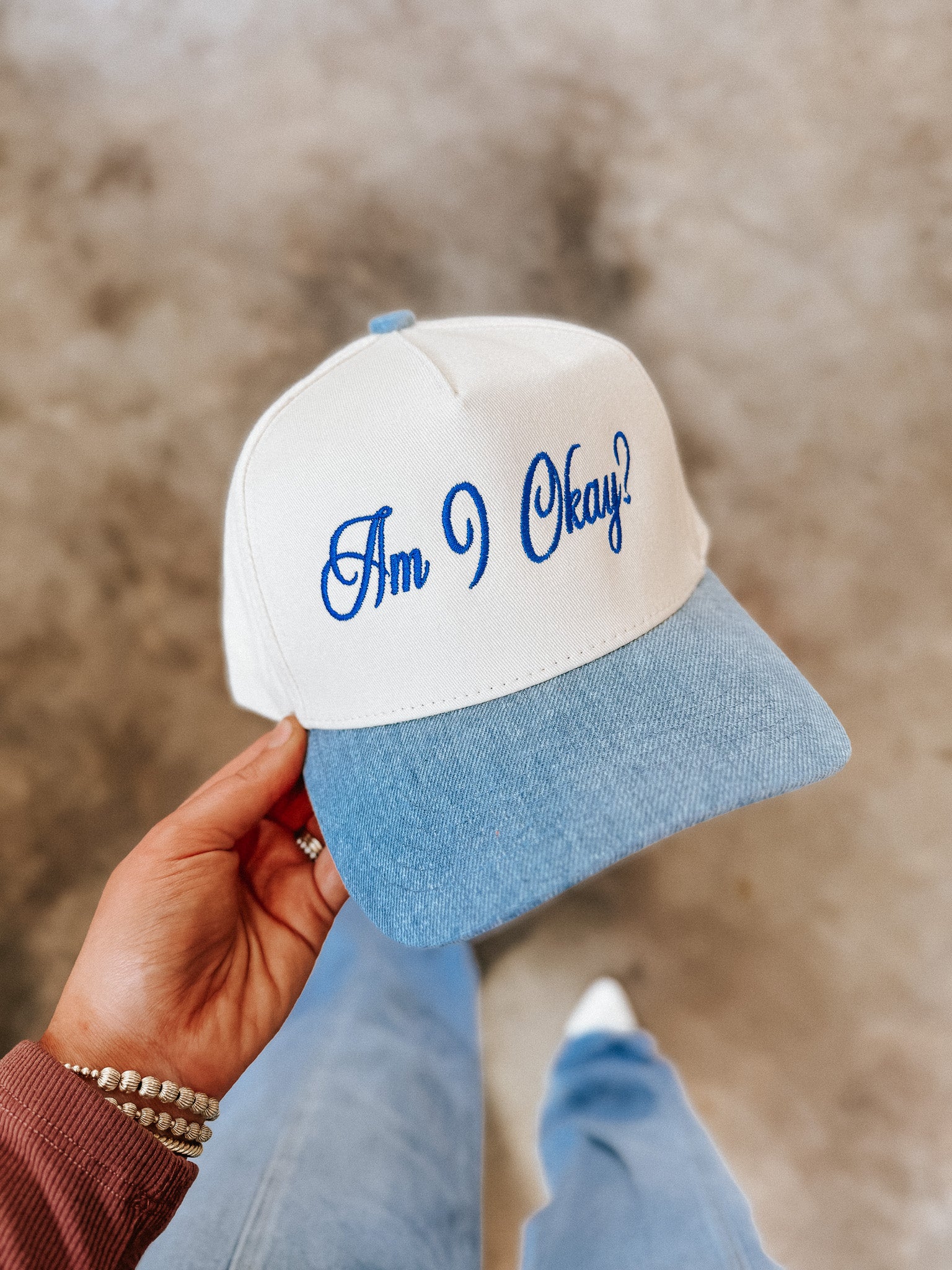 Am I Okay Denim Trucker Hat
