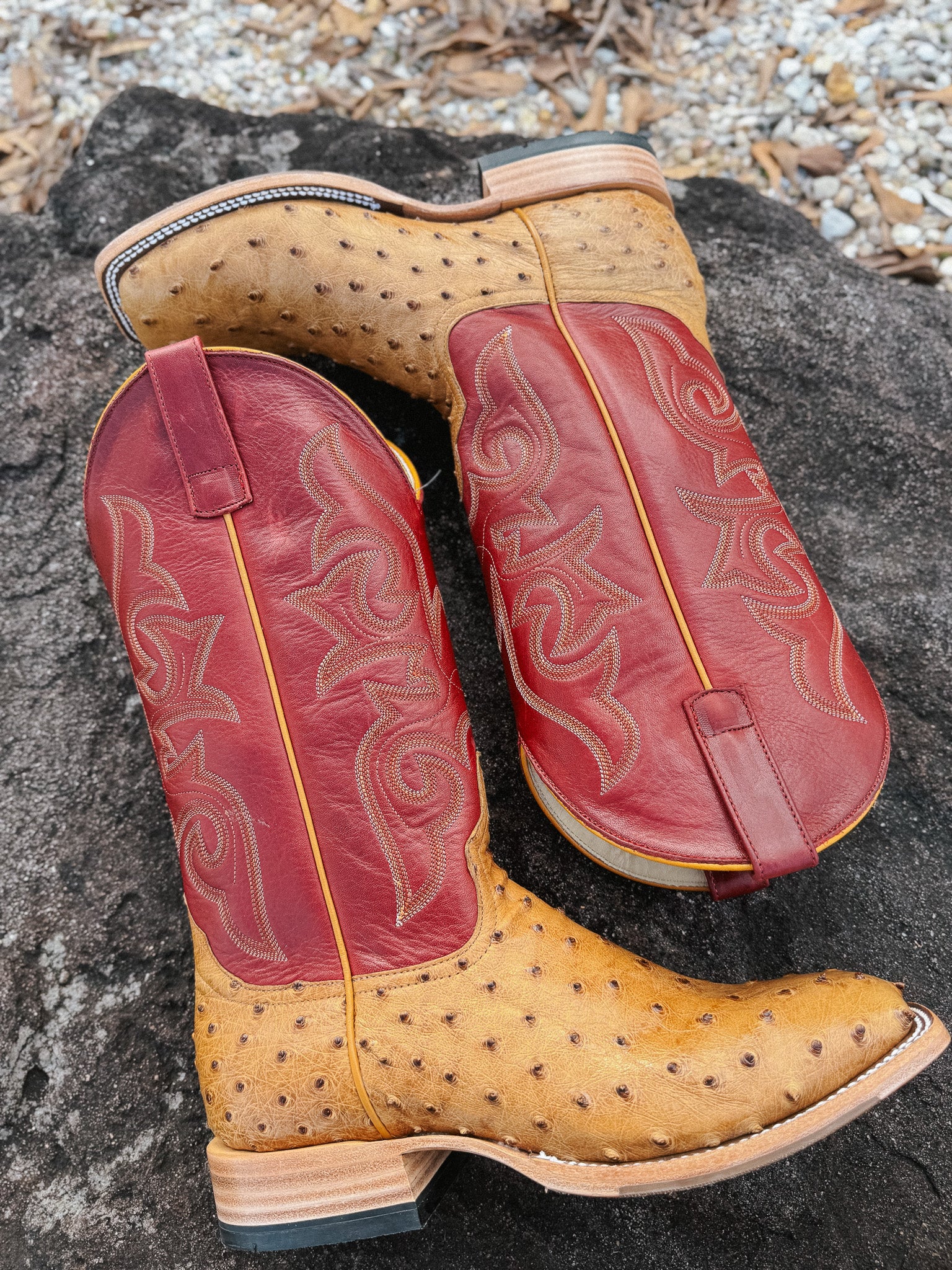 Men's Horse Power Red Station Antique Saddle Full Quill Ostrich Boots