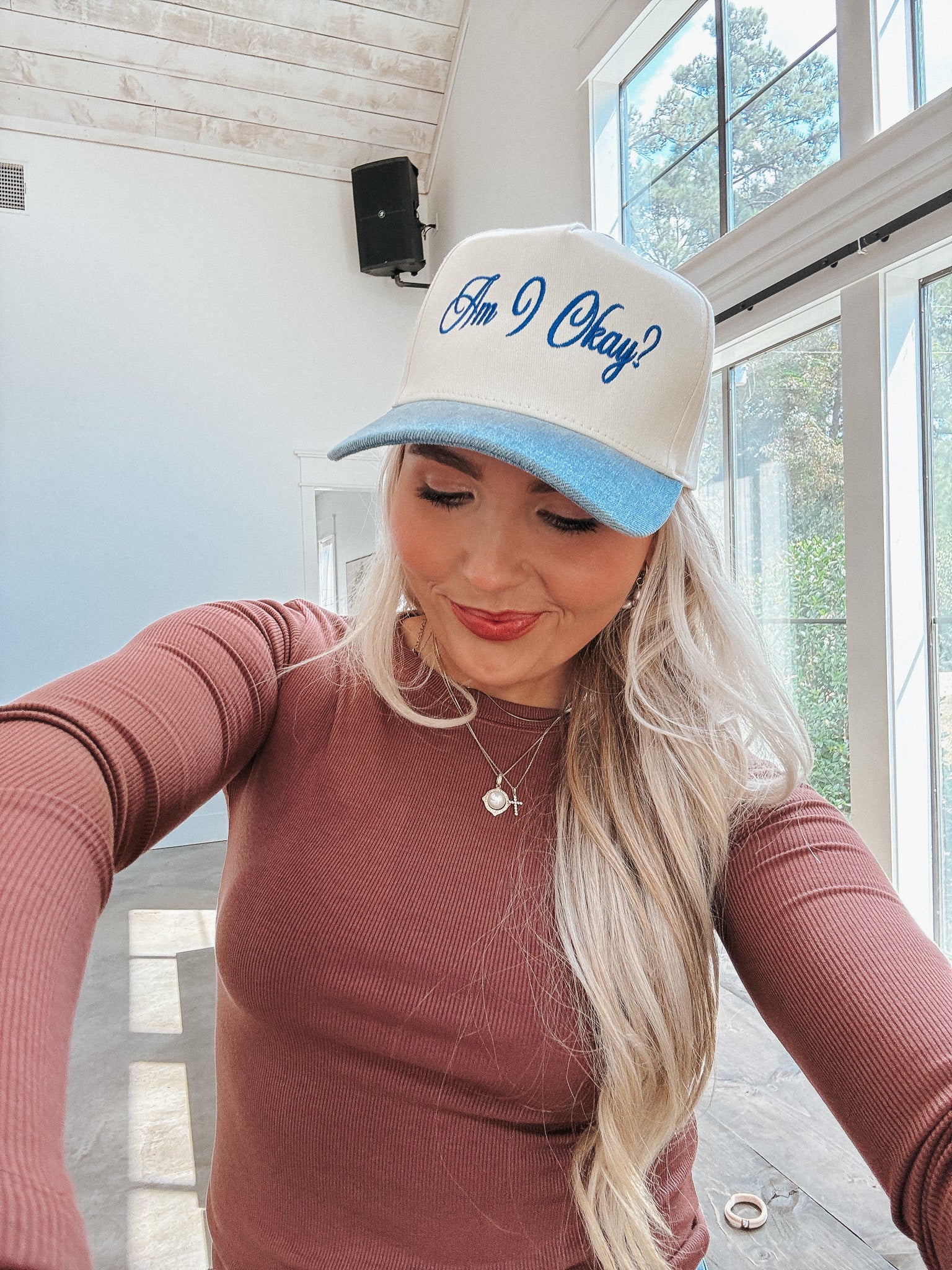 Am I Okay Denim Trucker Hat