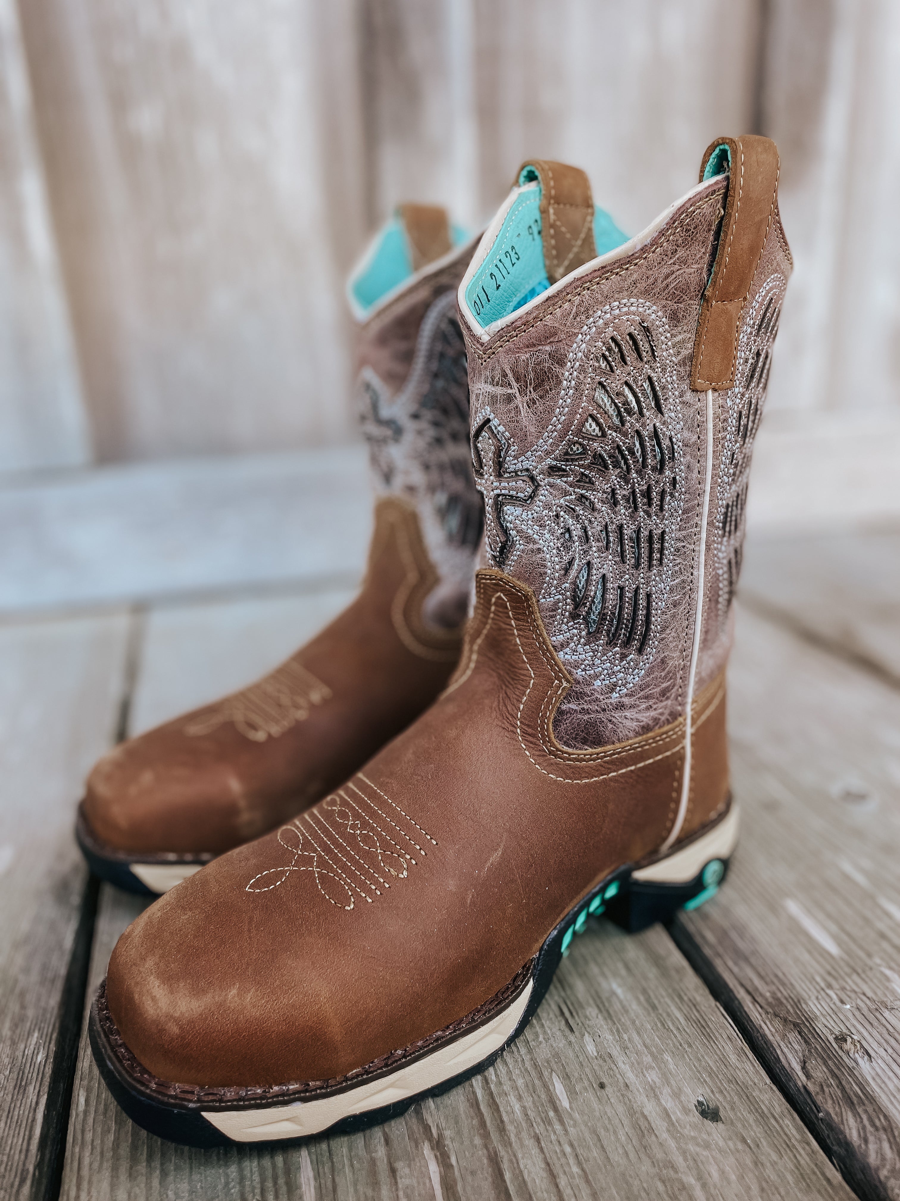 Women's Corral Brown Wing Hydro Resist Safety Toe Work Boots