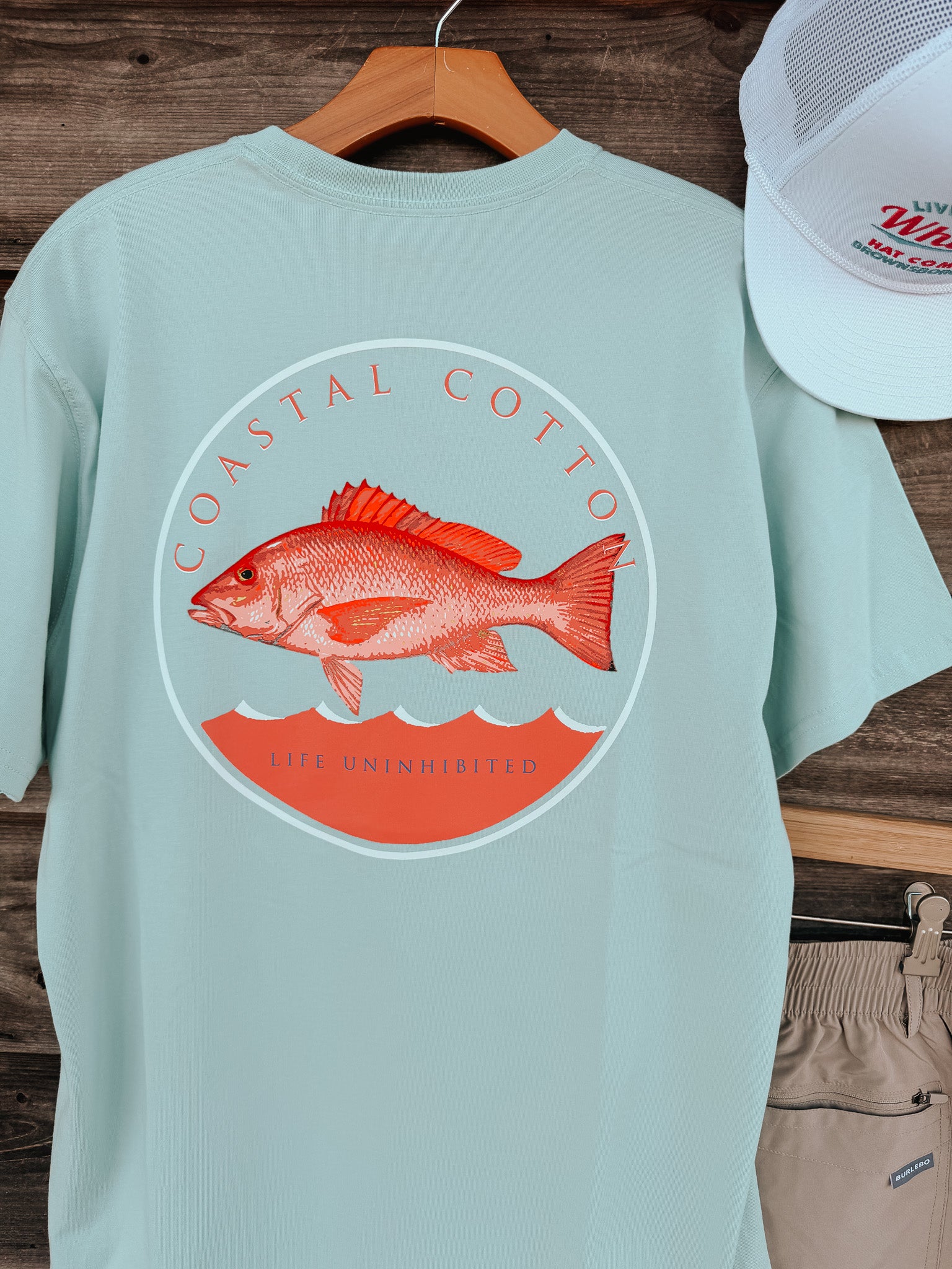 Men's Coastal Cotton Red Snapper T-Shirt - Mint Blue
