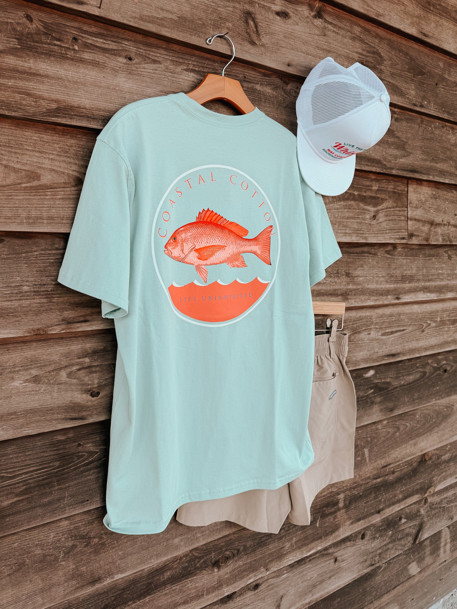 Men's Coastal Cotton Red Snapper T-Shirt - Mint Blue