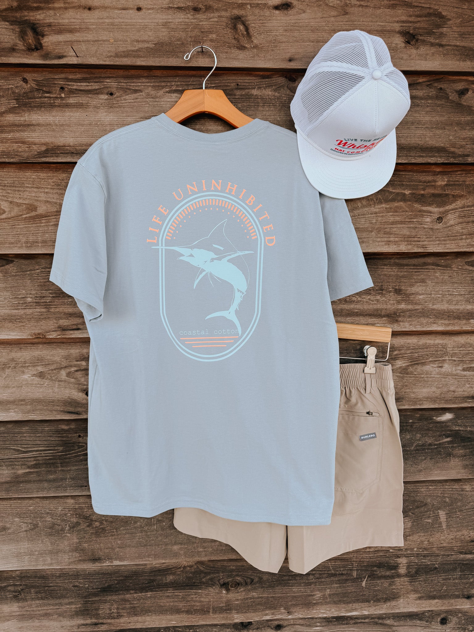 Men's Coastal Cotton Oval Marlin T-Shirt - Blue Fog