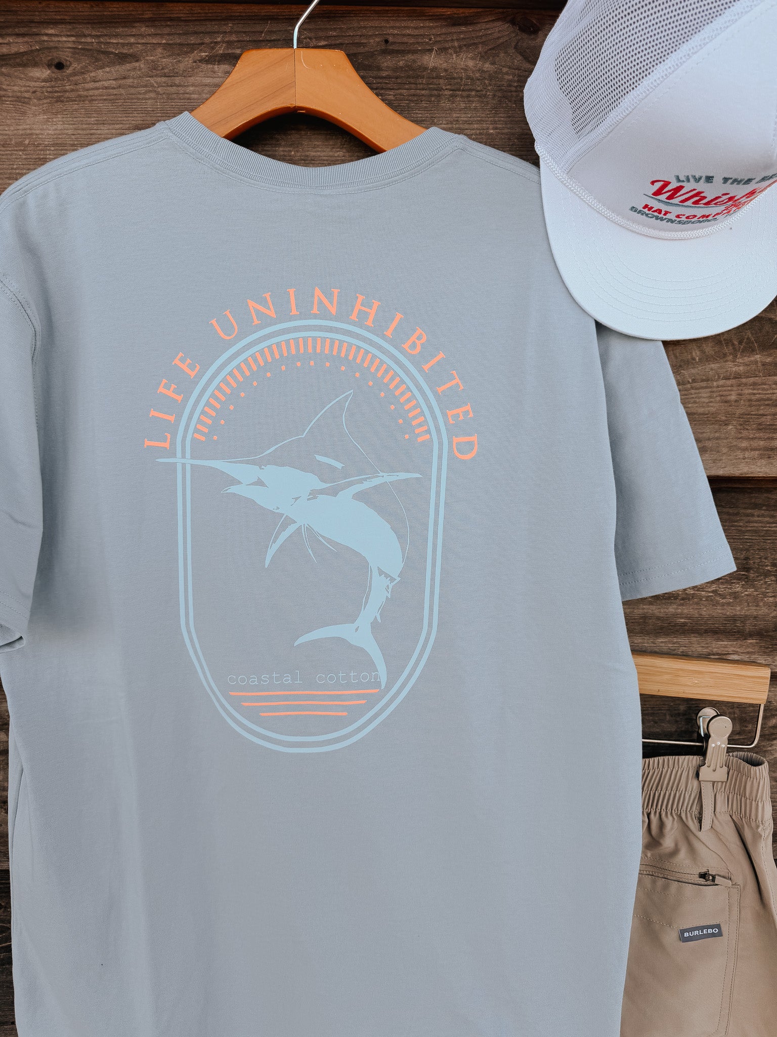 Men's Coastal Cotton Oval Marlin T-Shirt - Blue Fog