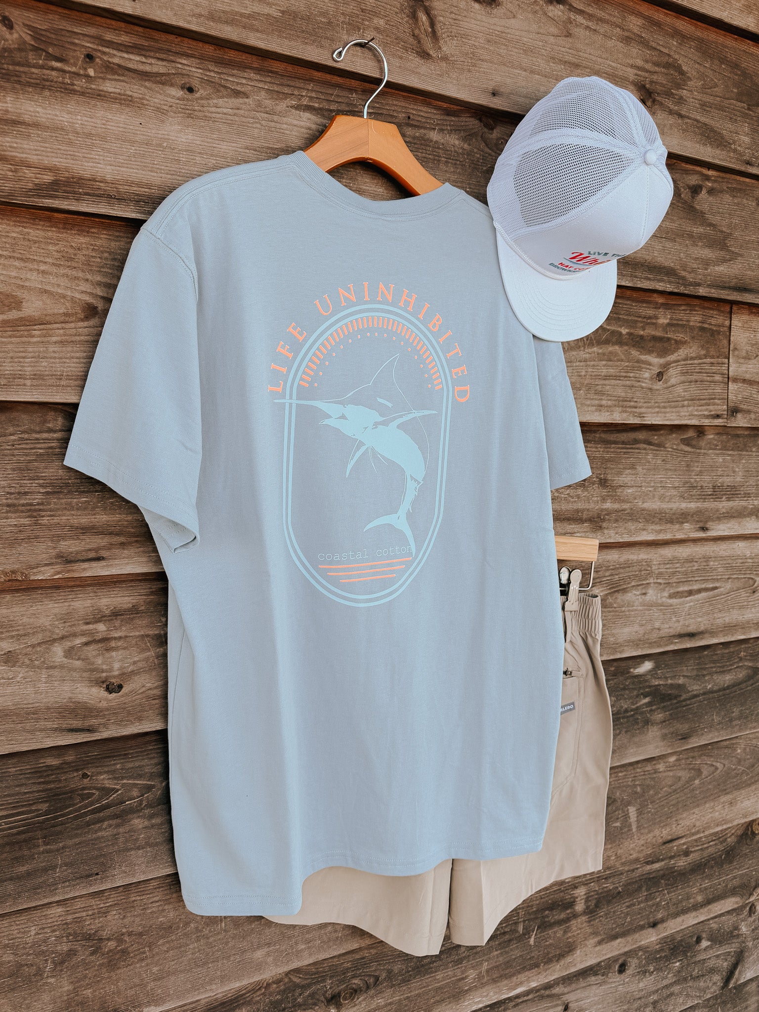 Men's Coastal Cotton Oval Marlin T-Shirt - Blue Fog