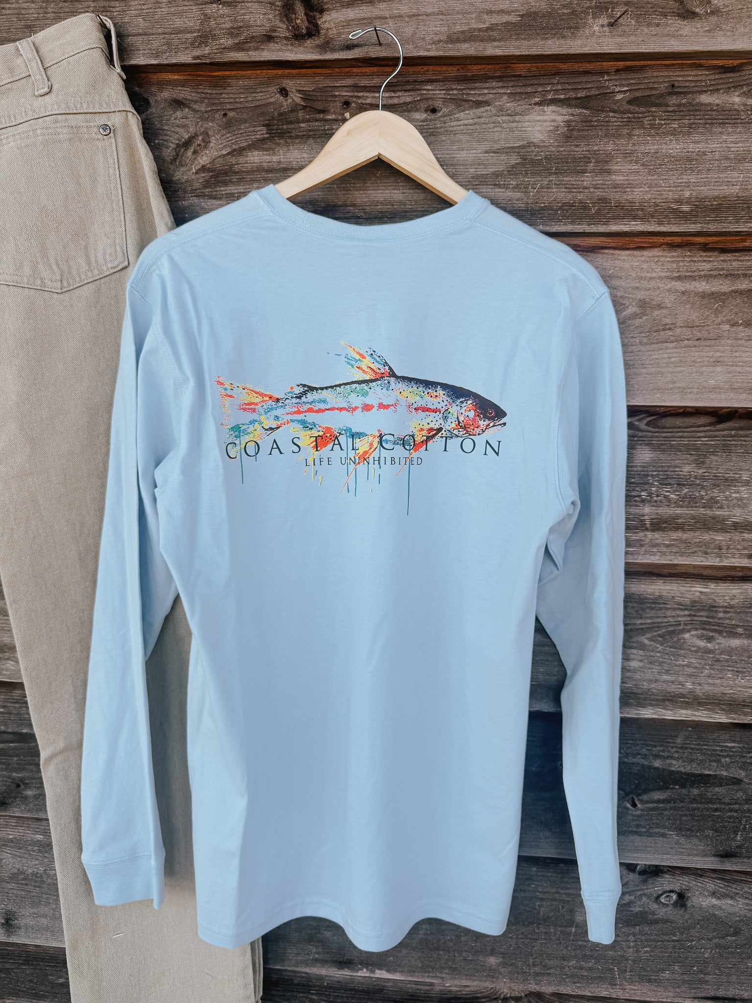 Coastal Cotton Trout Long Sleeve T-Shirt in Sky Blue