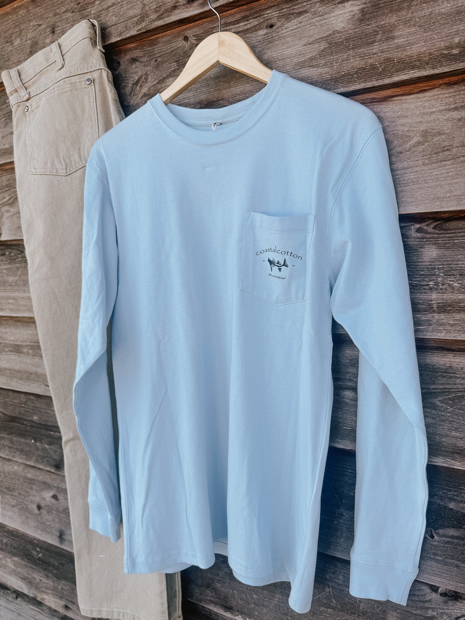 Coastal Cotton Trout Long Sleeve T-Shirt in Sky Blue