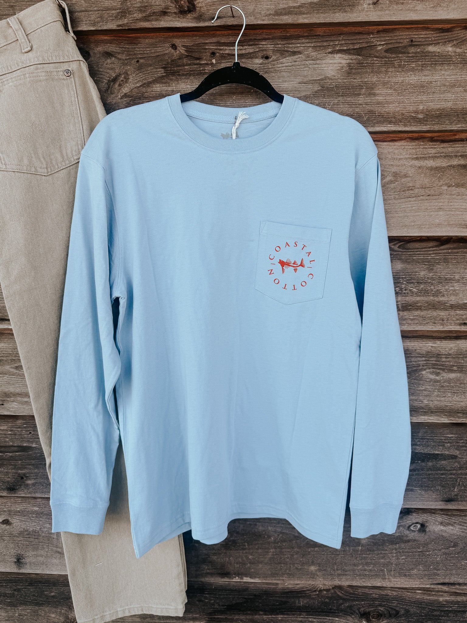 Coastal Cotton Duck Stamp Long Sleeve T-Shirt in Blue Fog