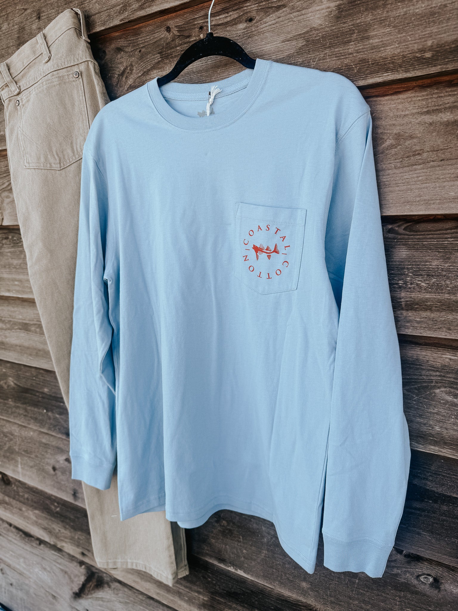 Coastal Cotton Duck Stamp Long Sleeve T-Shirt in Blue Fog