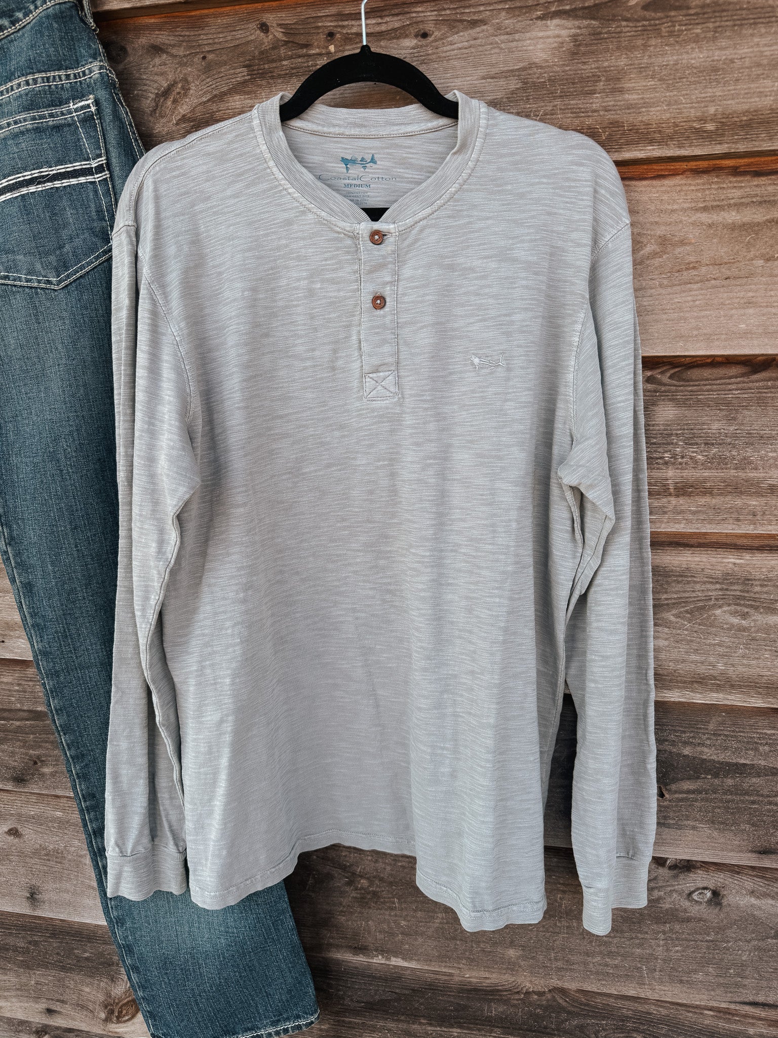 Coastal Cotton Henley Long Sleeve in Grey