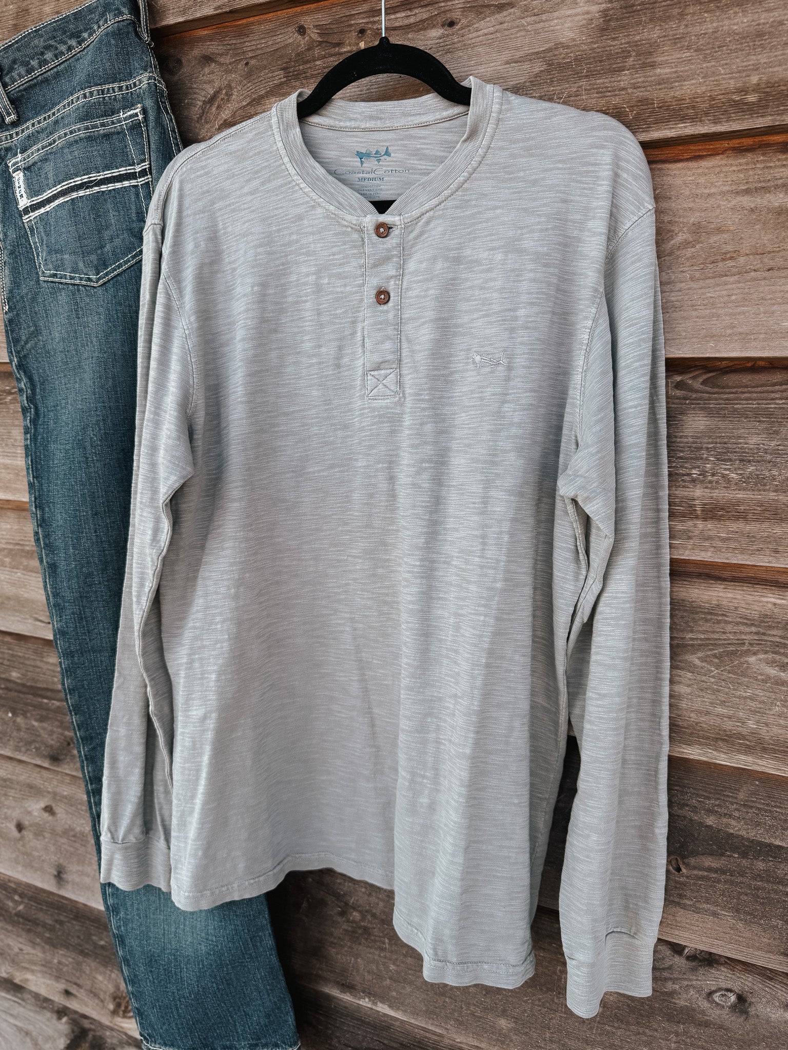 Coastal Cotton Henley Long Sleeve in Grey