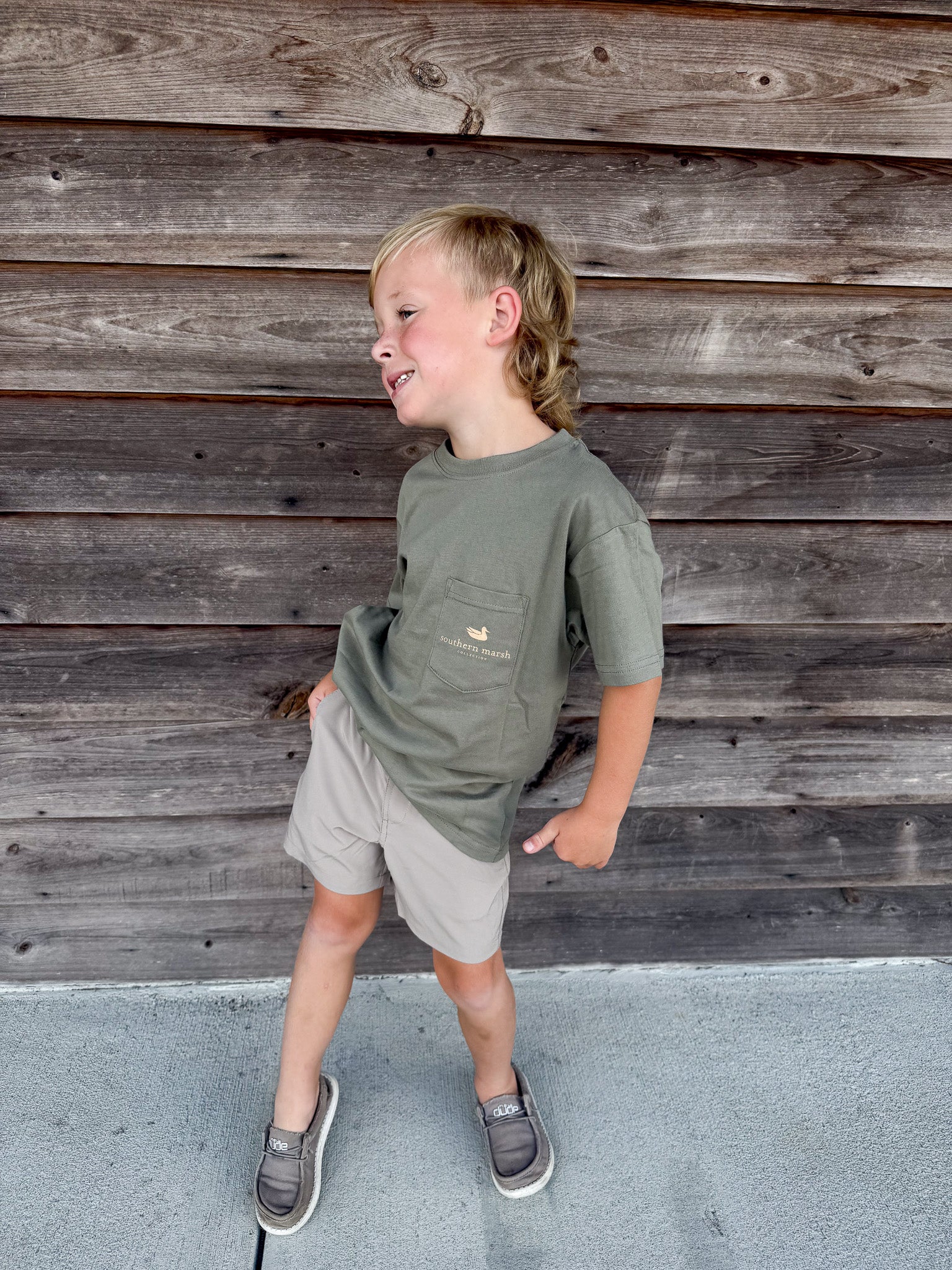 Youth Southern Marsh Vintage Camo Duck Decoy T-Shirt in Stonewall Olive