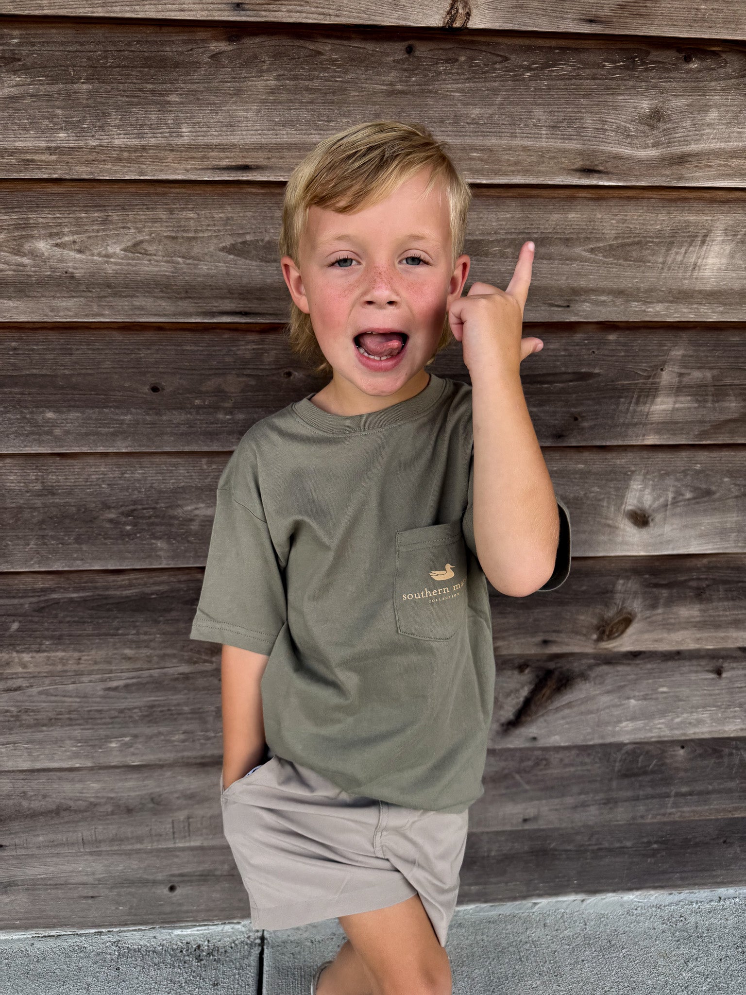 Youth Southern Marsh Vintage Camo Duck Decoy T-Shirt in Stonewall Olive