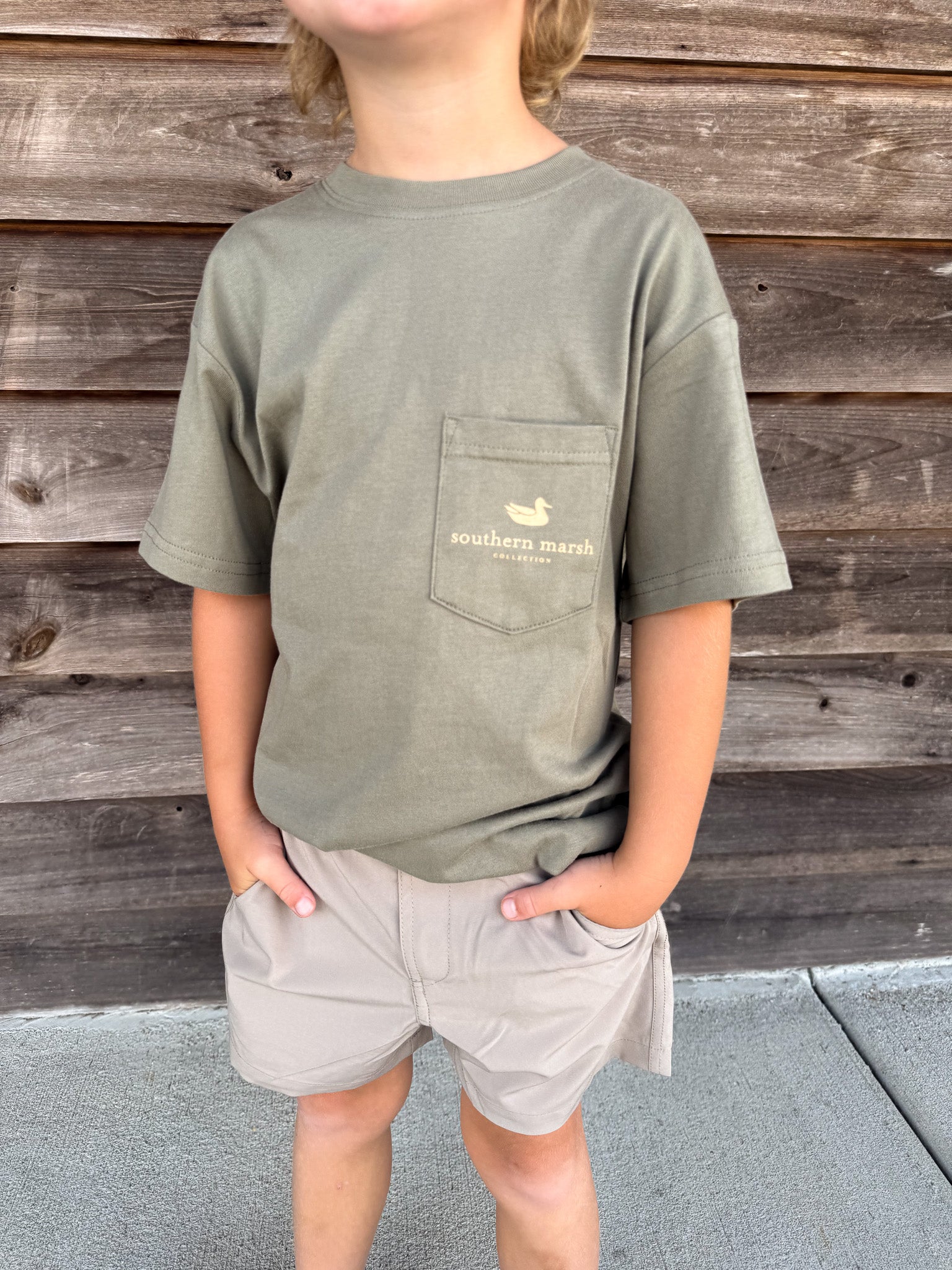 Youth Southern Marsh Vintage Camo Duck Decoy T-Shirt in Stonewall Olive
