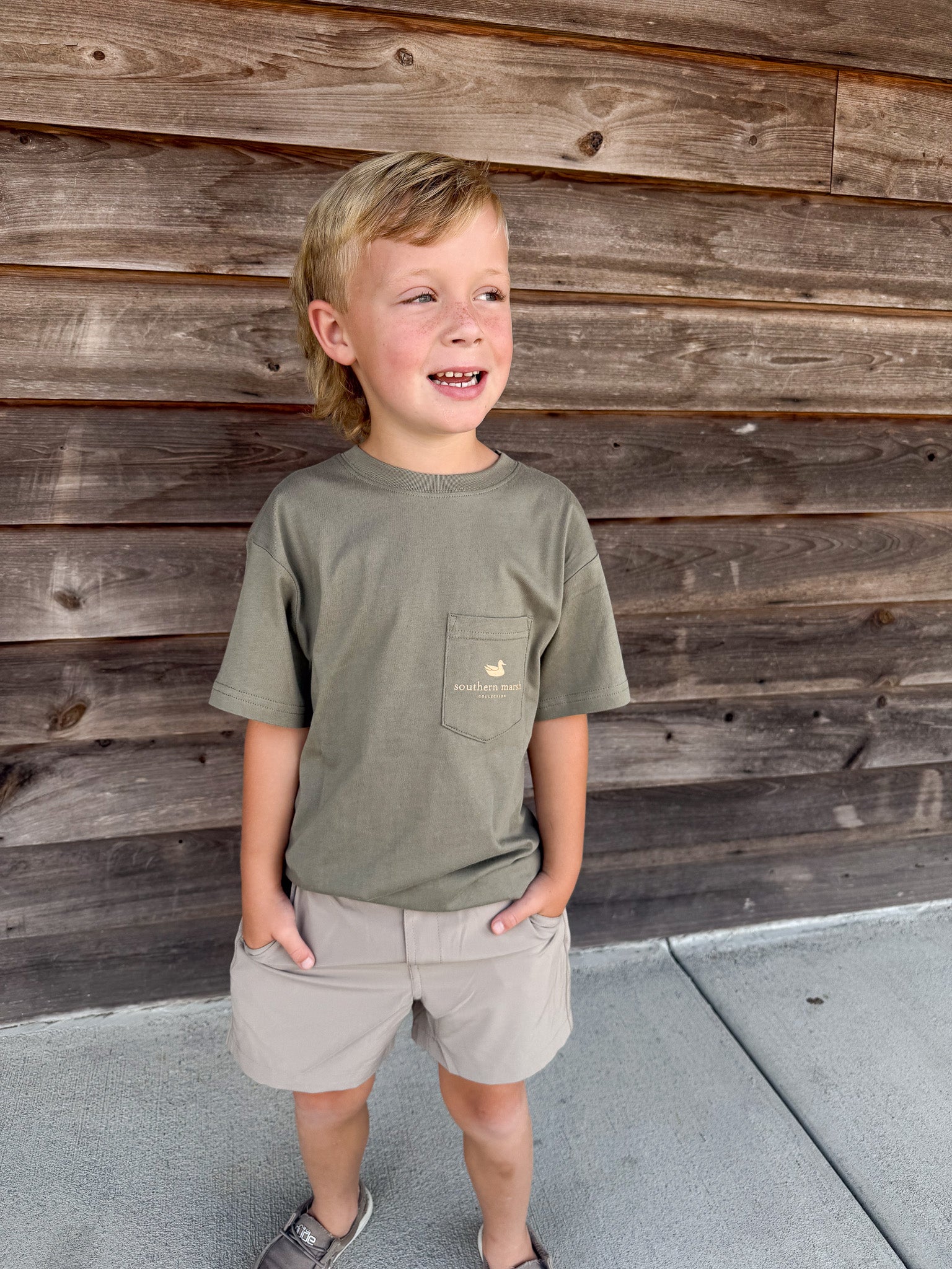 Youth Southern Marsh Vintage Camo Duck Decoy T-Shirt in Stonewall Olive