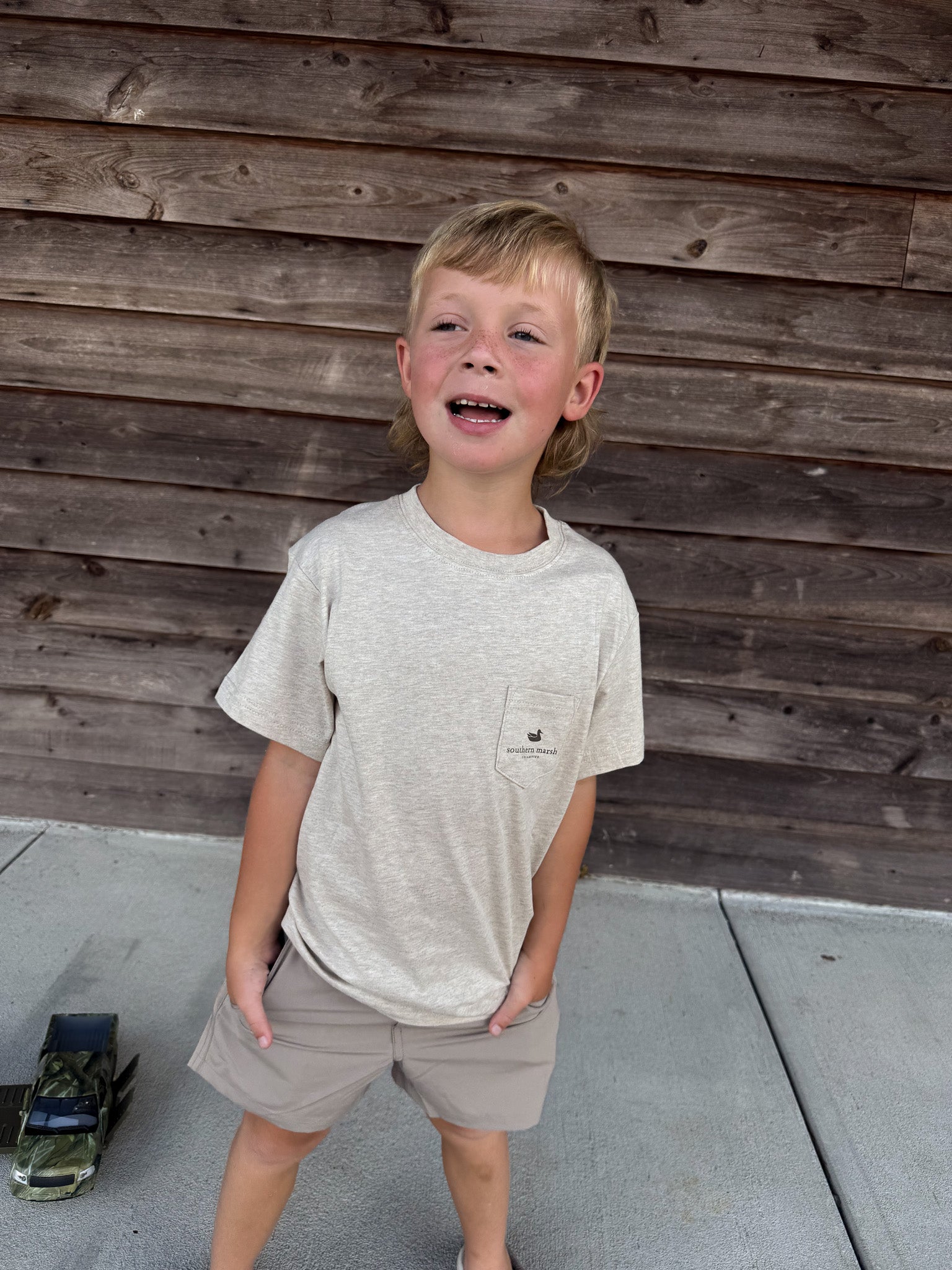 Youth Southern Marsh Vintage Camo Duck Decoy T-Shirt in Washed Oatmeal