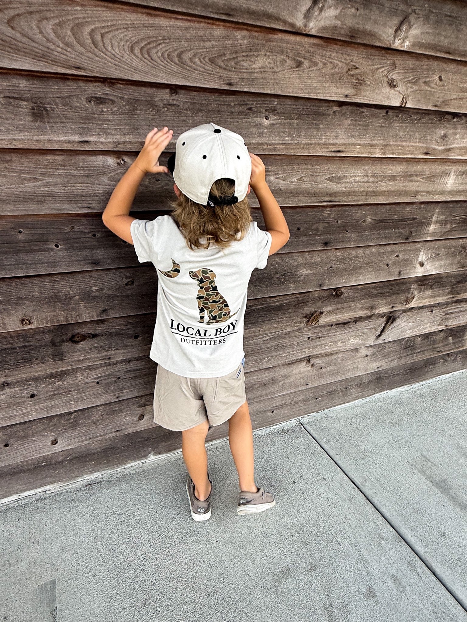 Youth Local Boy Autumn Duck Camo Dog & Moon T-Shirt in Silver