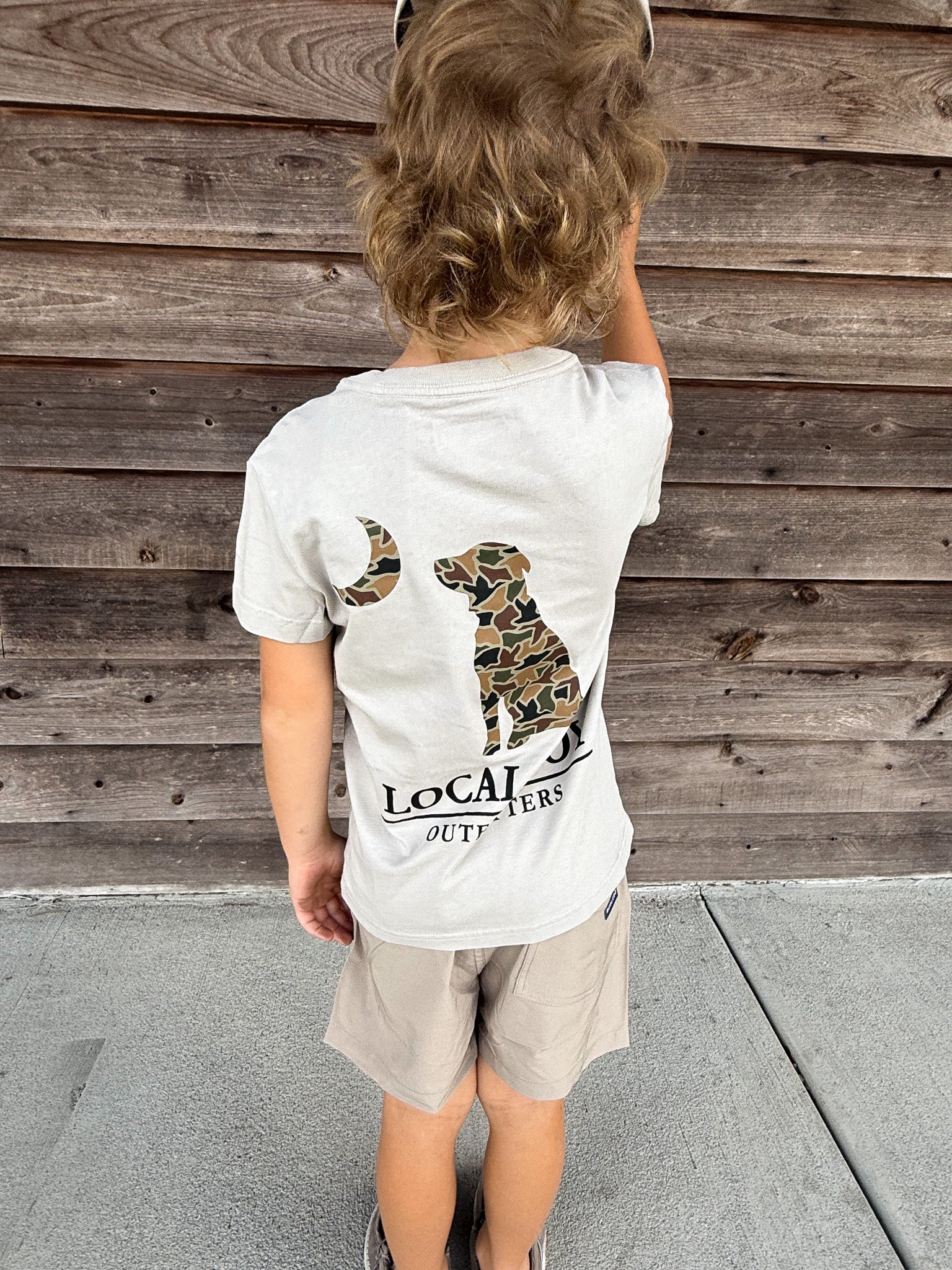 Youth Local Boy Autumn Duck Camo Dog & Moon T-Shirt in Silver